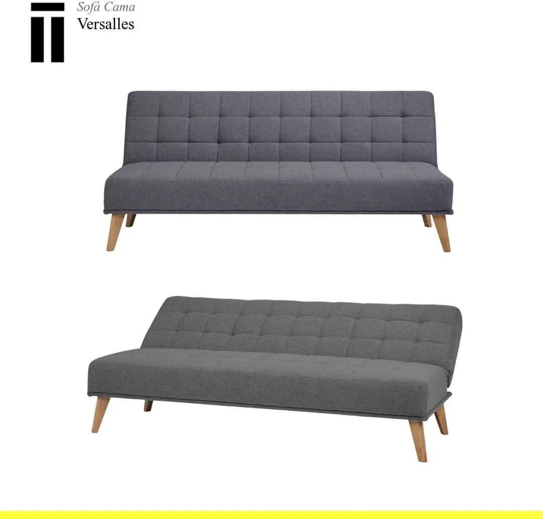 SHIITO | Modelo Versalles - Sofá Cama con Apertura Clic-Clac | Donde la Elegancia y el Confort se encuentran | Diseño Capitoné en Color Gris | 189.5 x 88 x 89 cm