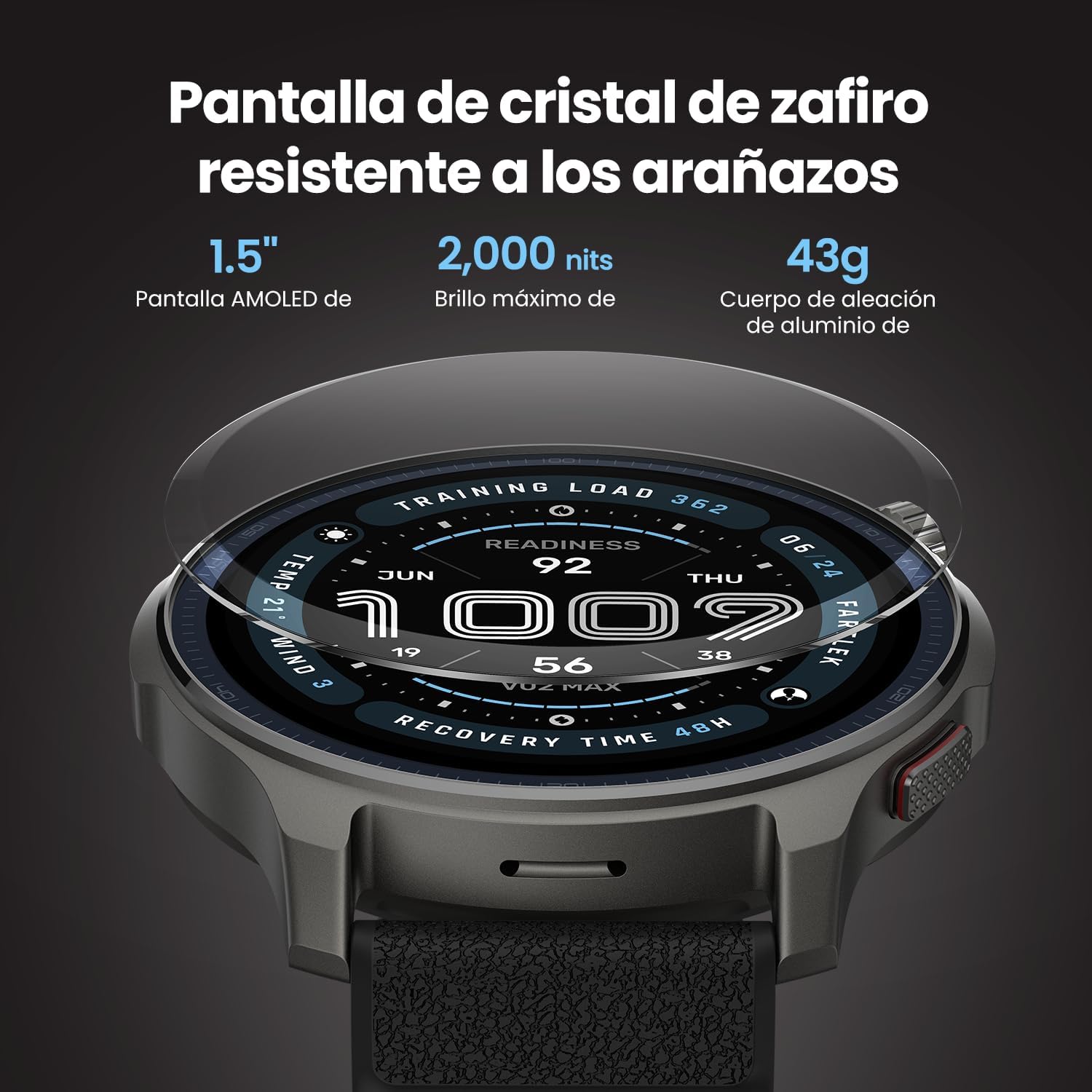 Amazfit Balance 2 Reloj Inteligente Hombre 47mm, Pantalla AMOLED 1,5" Cristal de Zafiro, smartwatch con NFC, GPS, batería de 21 días, 170+ Modos Deportivos, Hyrox, Golf, para Android y iPhone