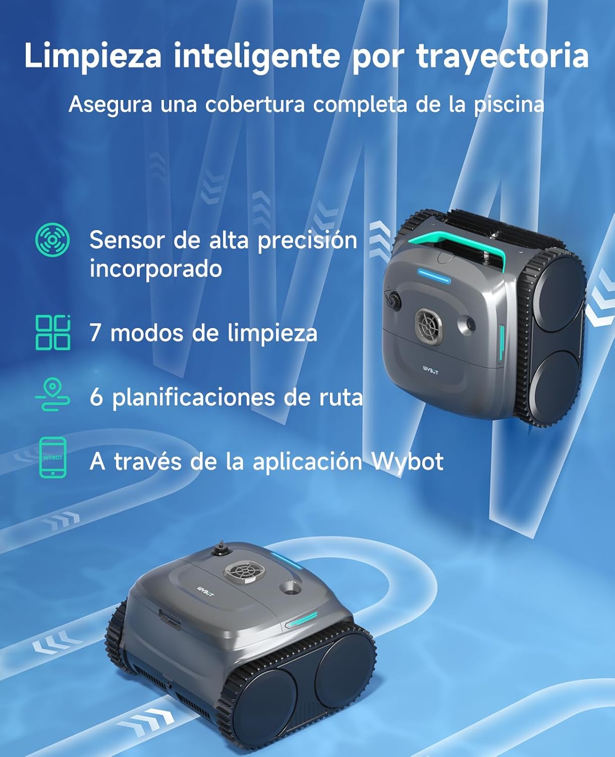 WYBOT C2 Limpiafondos Piscina, Robot Limpiafondos Piscina Inalámbrico 150㎡, Doble Filtración, 3 Motores, Succión Potente, Limpieza Paredes & Línea de Agua, 180 Min, App(Gris-Verde Gris)
