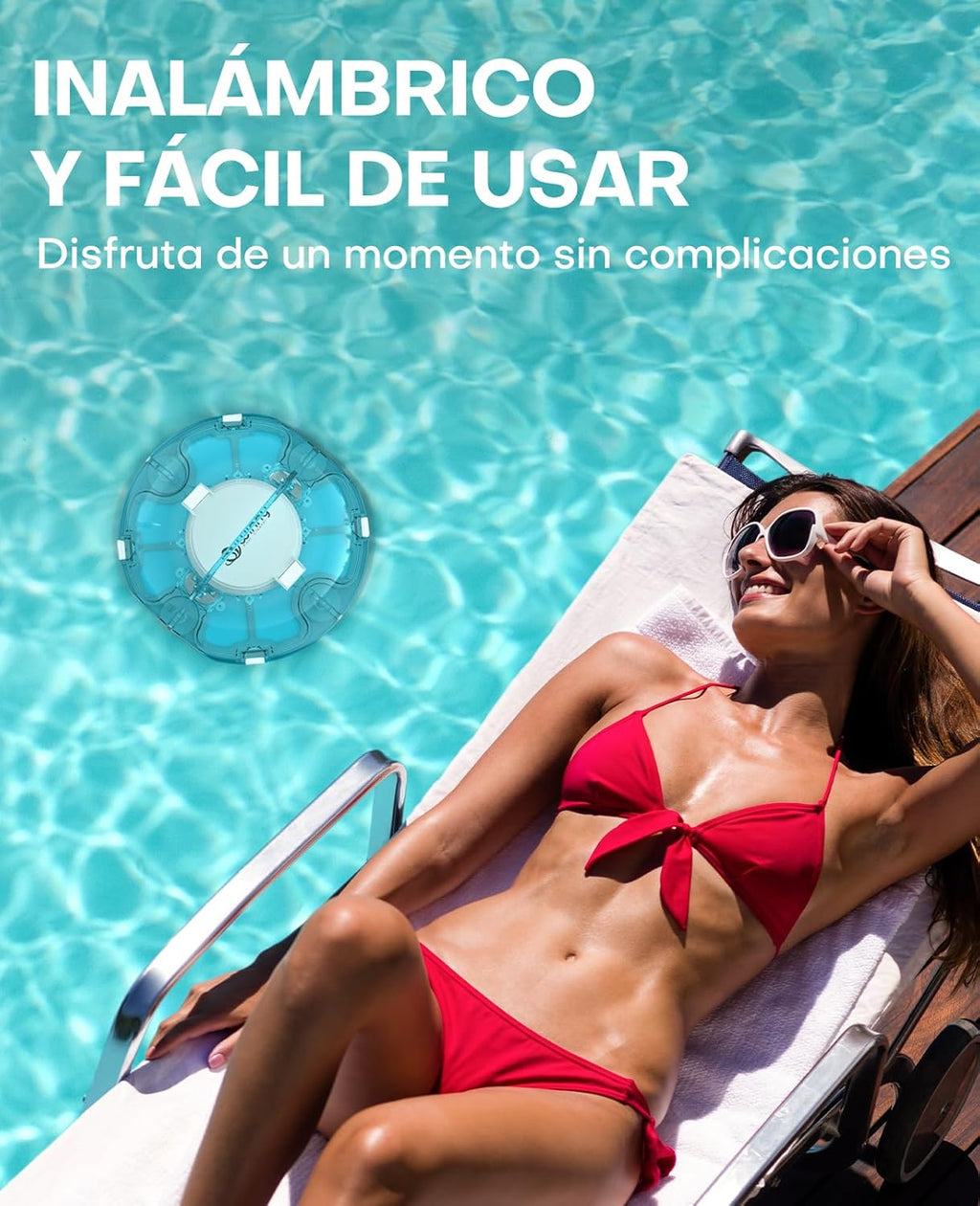 WINNY POOL CLEANER Winny 200 Limpiafondos Piscina, Inalámbrico Robot Limpiafondos Piscina, 75Min Autonomía, Piscinas Desmontables 60m², Doble Filtración, Estacionamiento Auto(Transparente Azul-Blanco)