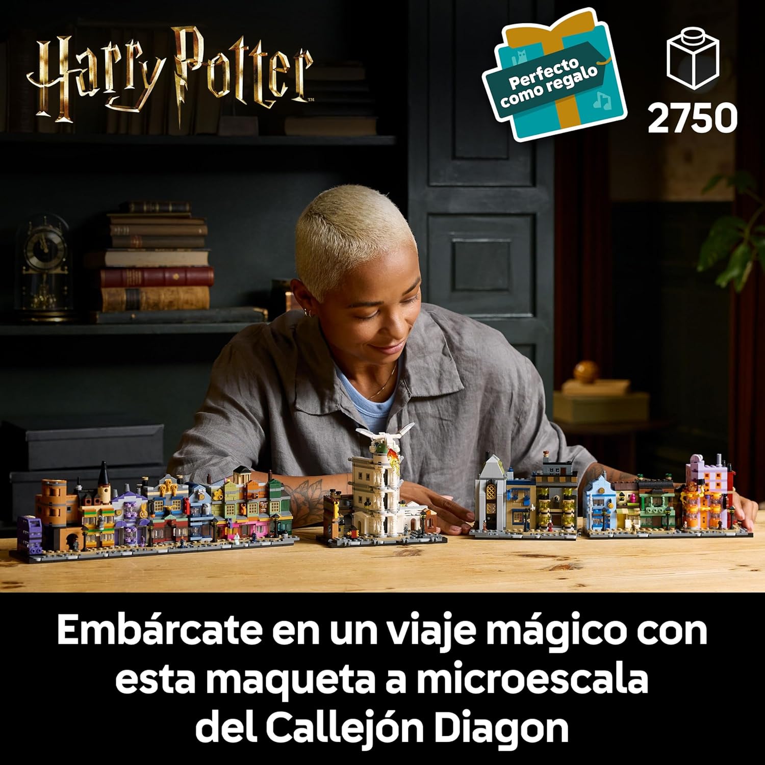 Harry Potter Tiendas Mágicas del Callejón Diagon Maqueta para Adultos y 12 Micro Figuras de Colección, Autobús Noctámbulo, Regalo para Mujeres y Hombres, Decoración Dormitorio, Set de Magia 76444