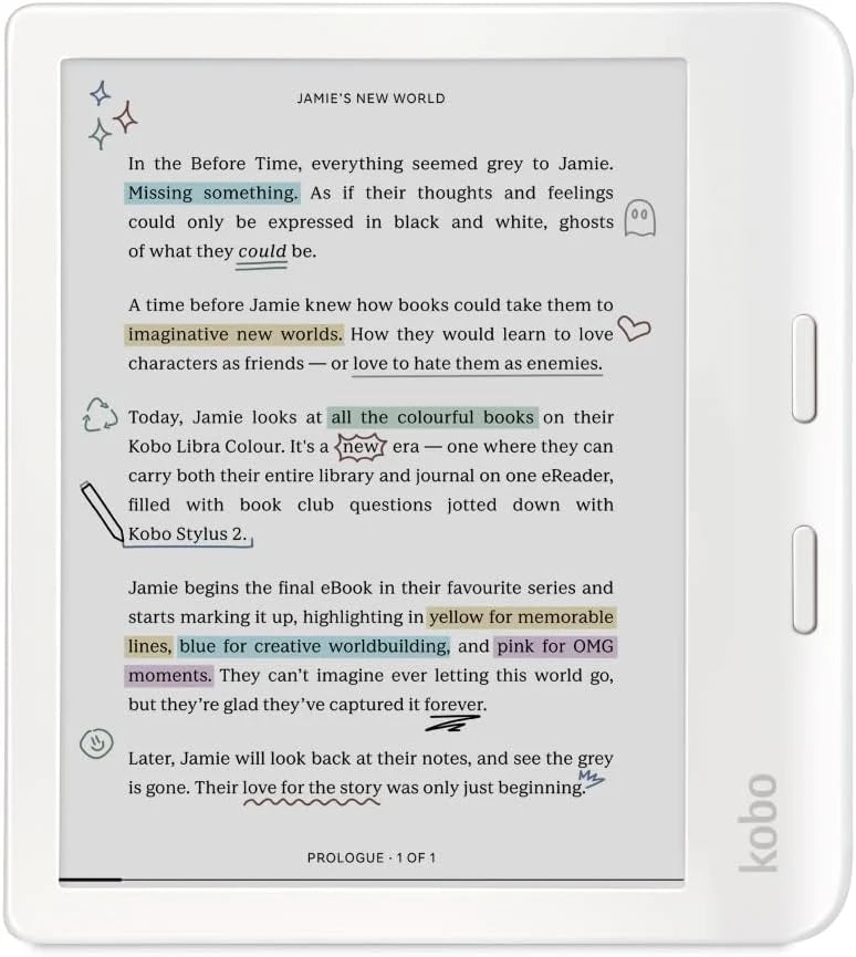 Kobo Libra Colour eReader | 7" E Ink Kaleido™ 3 Display | Adjustable Color Temperature and Brightness | Blue Light Reduction | eBooks and AudioBooks | 32GB Memory | Water Resistant | White