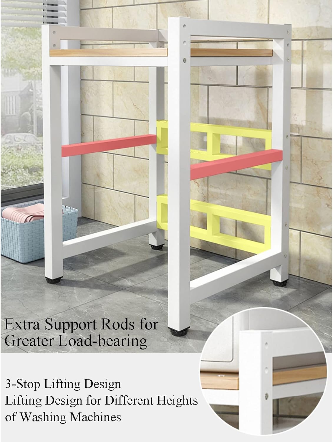 Soporte de secadora de altura ajustable, kit de apilamiento para lavadoras y secadoras de carga frontal, estante de almacenamiento sobre lavadora con capacidad de carga de 400 kg