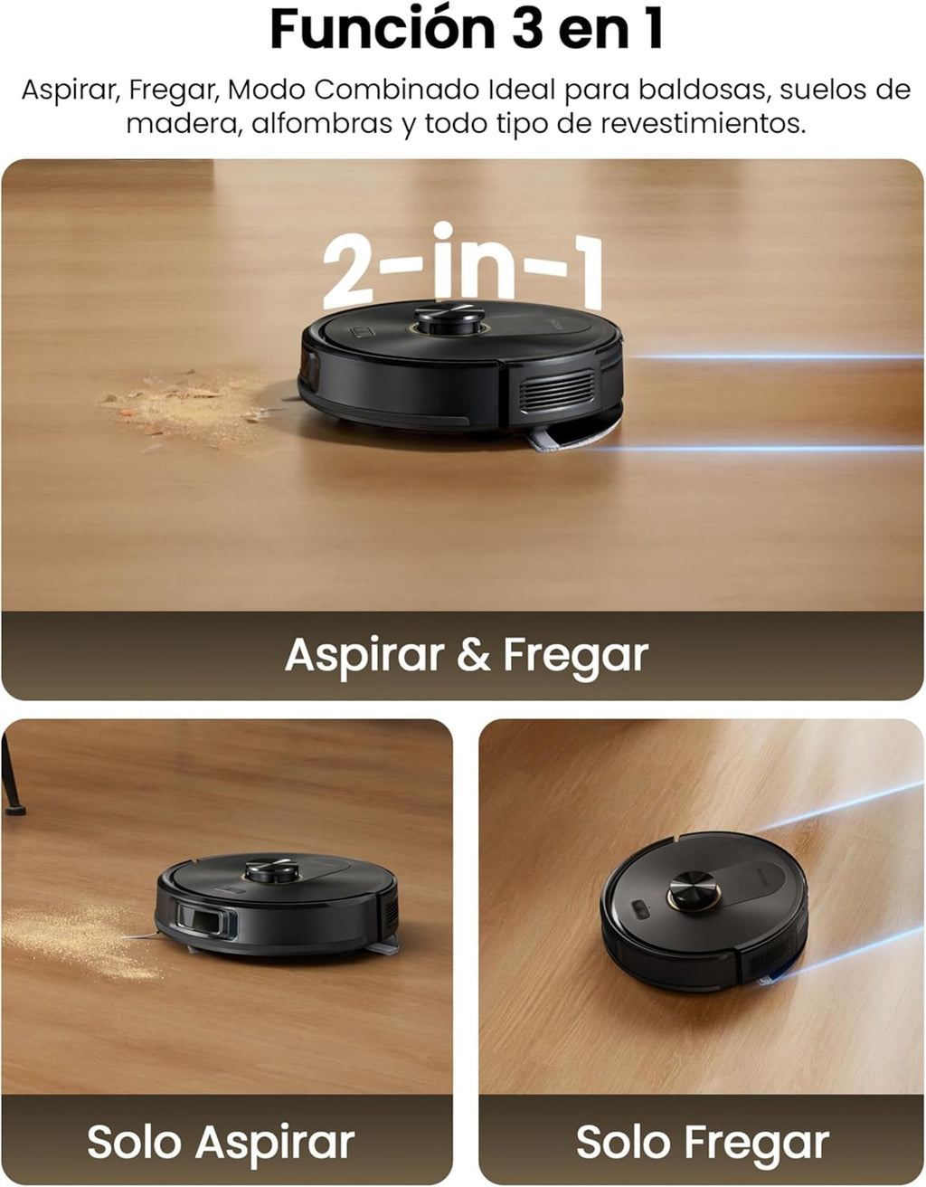 Proscenic Q20 Plus Robot Aspirador y Fregasuelos 10000 Pa/200Mins, con 4L Base Autovaciado sin Bolsa, Navegación y Cartografía por Láser por App/Voz/Control, para Suelos, Alfombras y pelos de Mascotas