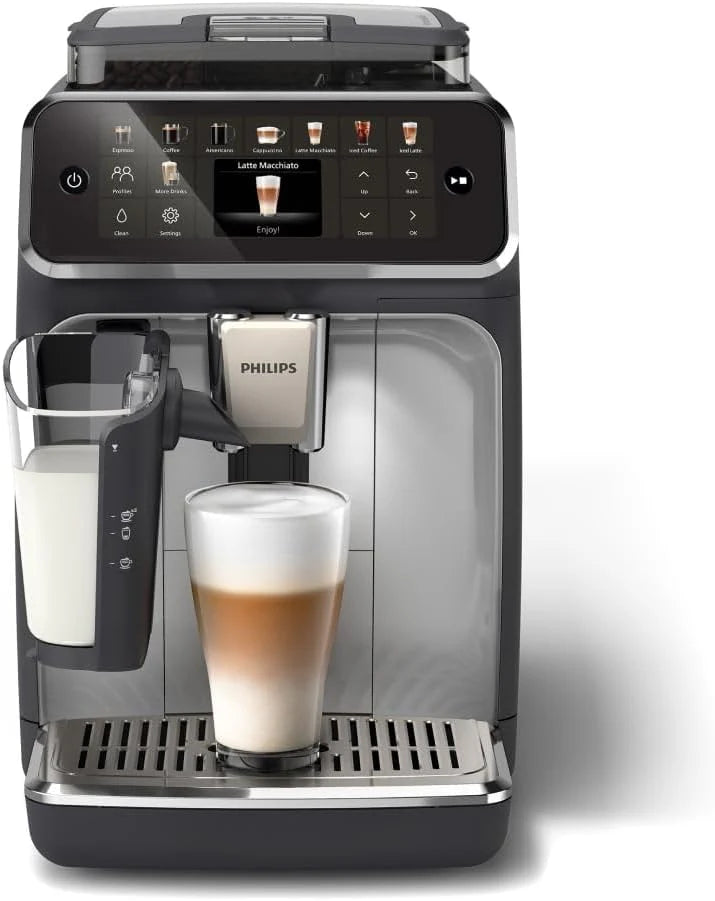 Philips Fully Automatic Espresso Maker 5500-20 Series Hot and Iced Coffees, LatteGo Quick Clean Milk System, 40% Quieter with SilentBrew, QuickStart, Grey (EP5544/50)