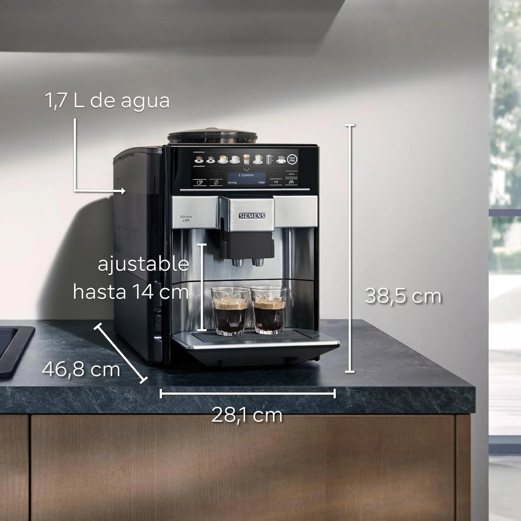 Siemens - Superautomatic coffee maker, EQ6 plus s500, aromaDouble Shot, autoMilk Clean, ceramDrive, Display CoffeeSelect, Black/Inox, TE655203RW
