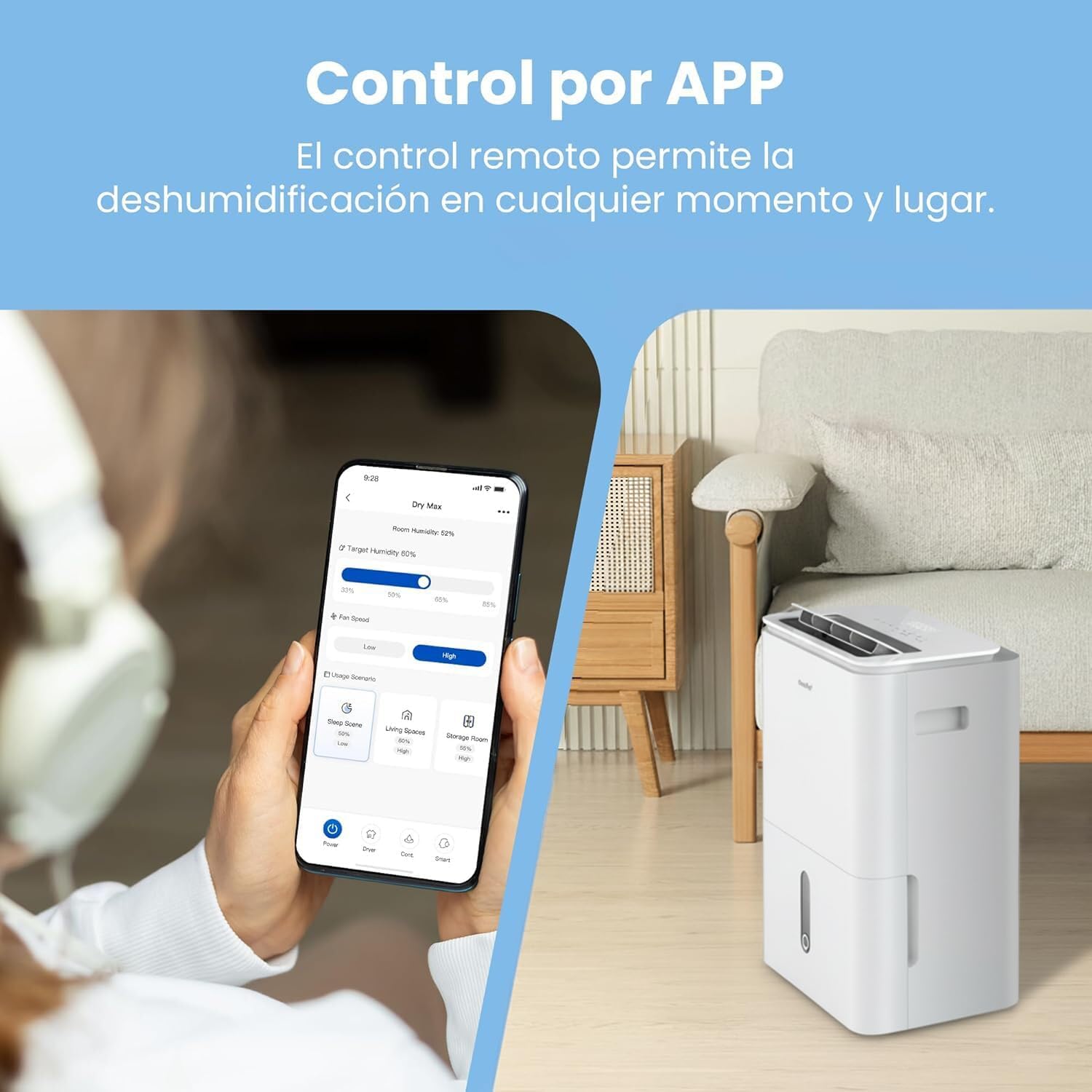 COMFEE' Deshumidificador de Humedad 16L Silencioso | WiFi/App, Modo Secado de Ropa y Auto Antihumedad, Purificador Eléctrico Antibacterias, moho y Condensación | Ideal en habitaciones hasta 45m2/120m3