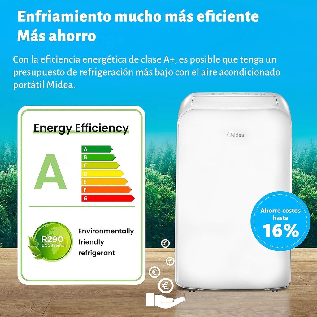 MIDEA Pingüino Aire Acondicionado Portátil 3 en 1 | 3000 Frigorías / 12000 BTU | Air conditioner Silencioso 43m2 - Deshumidificador Ventilador Climatizador 3500 W - 4 modalidades con kit de ventana