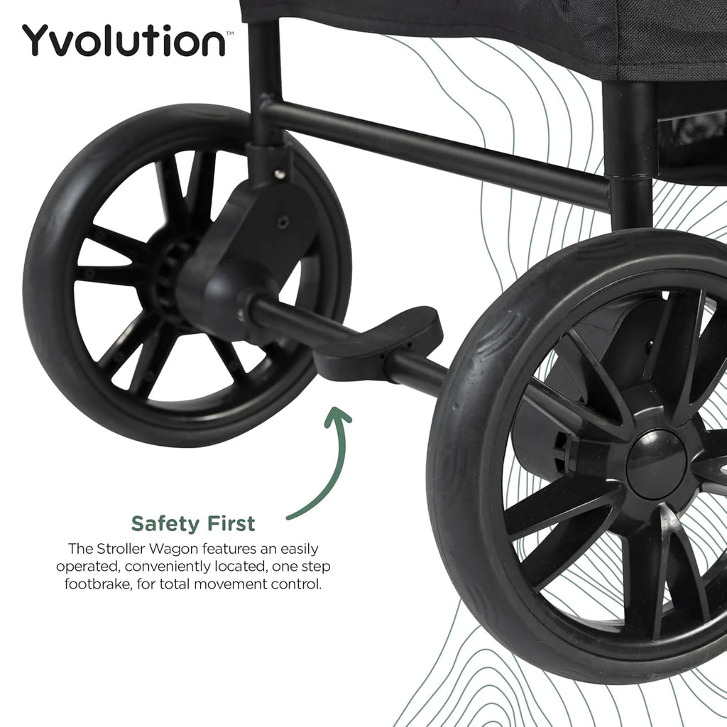 Yvolution Easy Folding and Storage Wagon with Awning - Folding Wagon for Kids, Cargo and Garden, Side Opening Cart for 2 Kids, Adjustable Push and Pull Handle, Front Door with