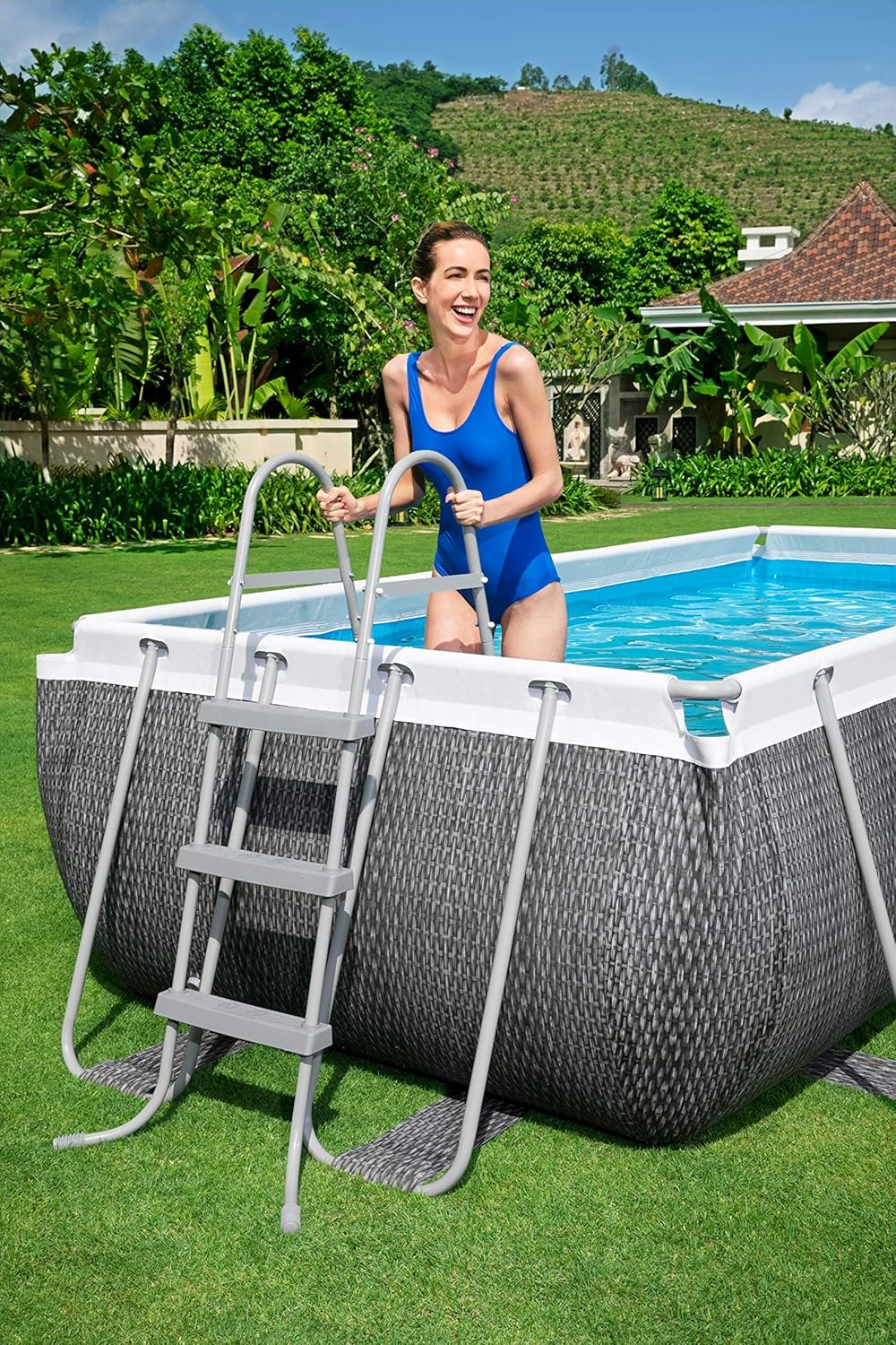Bestway 56721 - Piscina Desmontable Tubular Power Steel Diseño Rattan 404x201x100 cm Depuradora de cartucho de 2.006 litros/hora Con Escalera