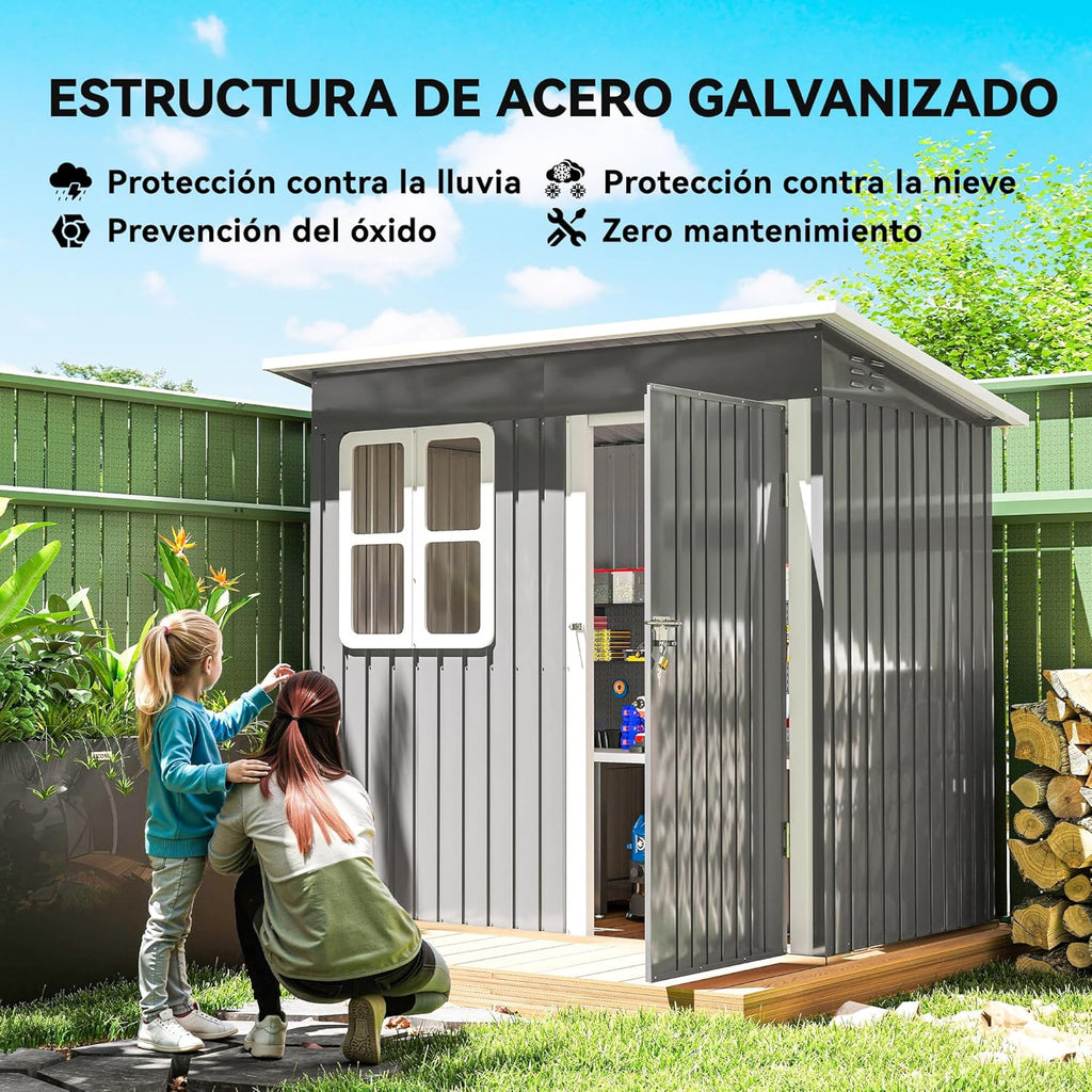 Outsunny Caseta de Jardín Exterior, 2,55 m² 221x133x190 cm, Cobertizo de Jardín Exterior Metálico con Ventana, Puerta con Cerradura y Ventilaciones, para Almacenamiento de Herramientas, Gris Oscuro