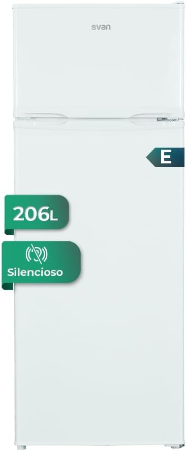 SVAN Frigorífico 2 Puertas Blanco SF145501E. Capacidad 206 Litros, Puerta Reversible, Bajo Nivel Sonoro, Eficiencia Energética Clase E