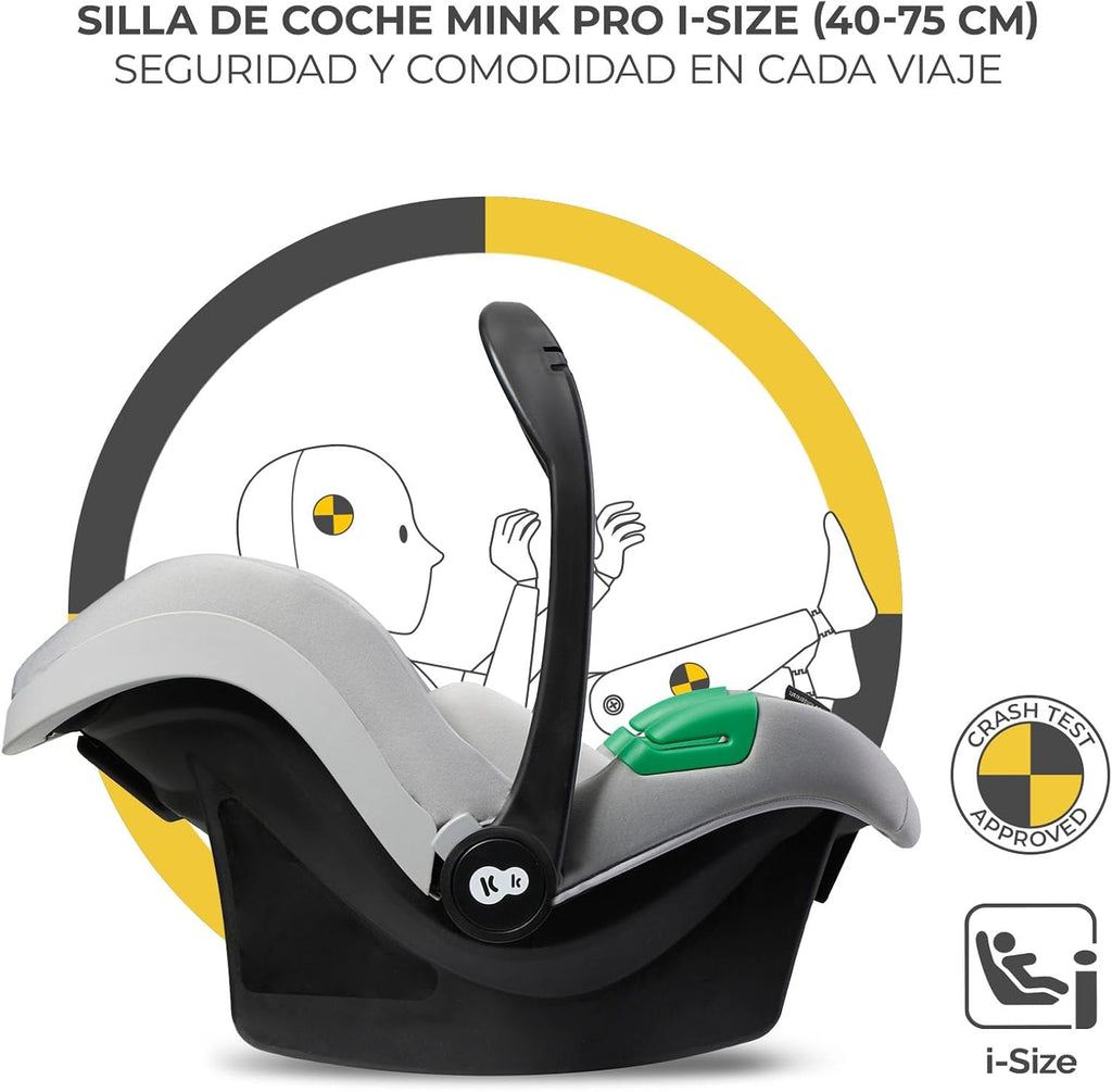 Kinderkraft MOOV XL 3 en 1, Carrito bebé hasta 27 kg, Carro, Con Asiento I-SIZE 40-75 cm, Plegable, Amortiguación, Convertible, Capazo XL, Con accesorios, Gris Claro