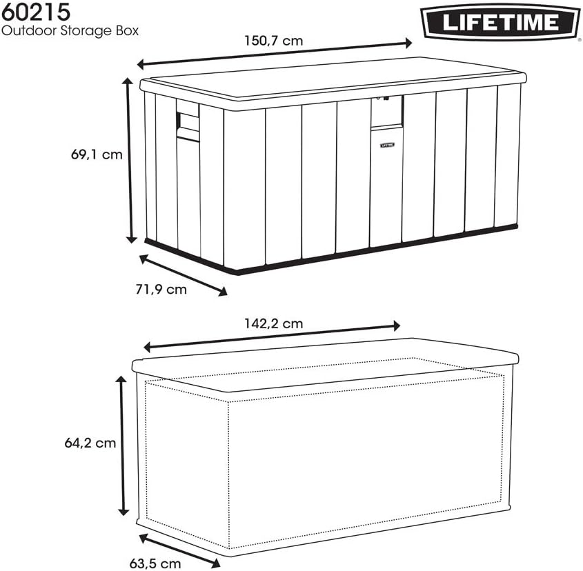 LIFETIME 60215 - Baúl para jardín ultrarresistente 150x72x69 cm UV100 marrón