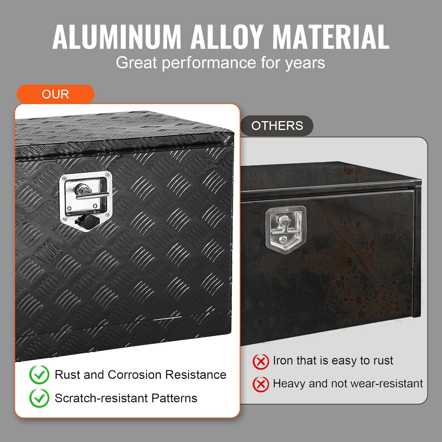 VEVOR Caja de Herramientas para Camión 914x432x457mm Caja de Bastidor Inferior Caja de Almacenamiento de Aleación de Aluminio Montaje Inferior con Cerradura y Llaves para Remolques, Camionetas, Negro