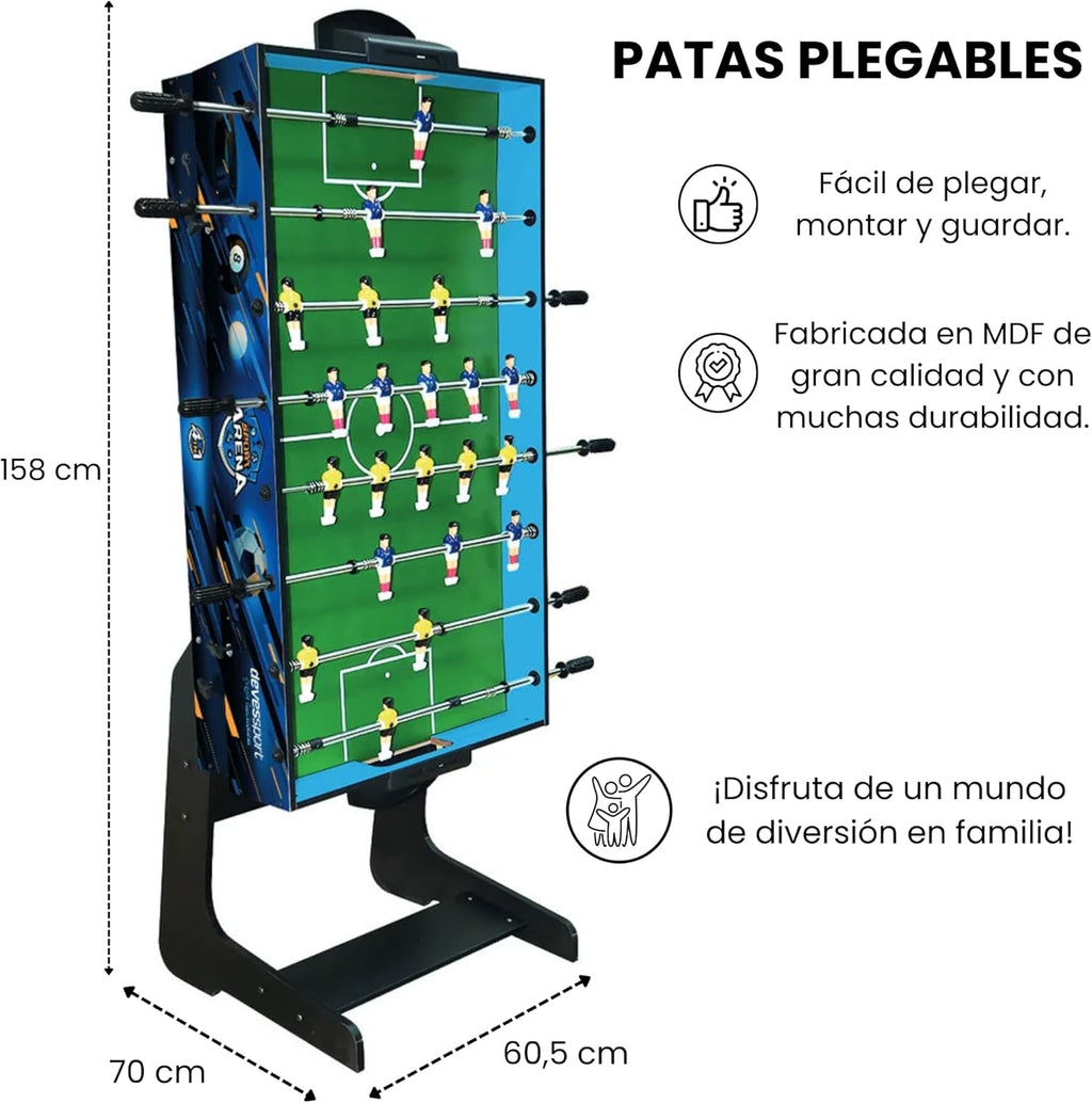 DEVESSPORT Multijuego Plegable 4 en 1 Sport Arena | Futbolín, Billar, Air Hockey y Ping Pong | Mesa de Juegos Multijuegos Plegable con Accesorios Incluidos