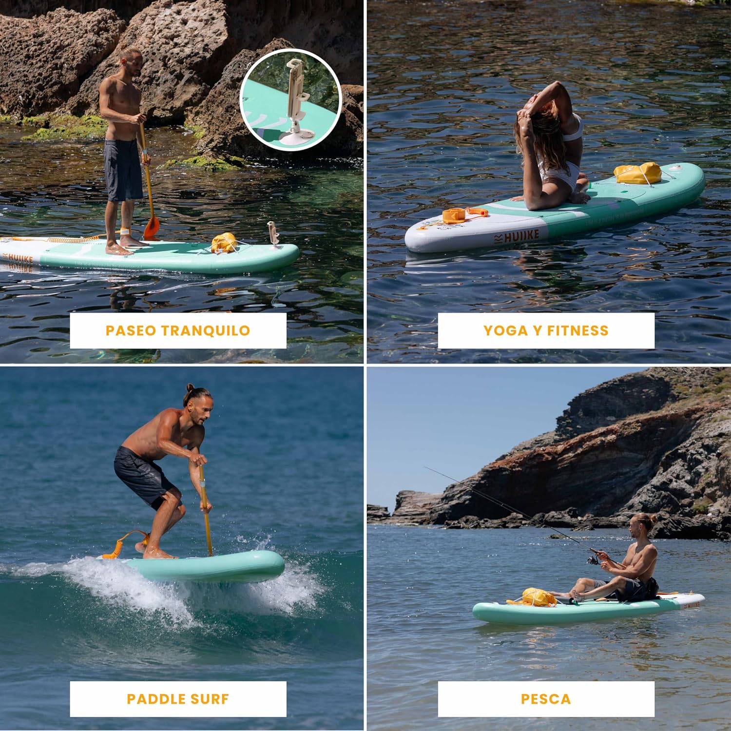 HUIIKE Tabla Paddle Surf Hinchable con Accesorios Incluidos, Remo, Quillas, Inflador. Stand Up Paddle Board Gran Estabilidad y Resistencia. 305 x 84 x 15 cm, Soporta hasta 130 kg