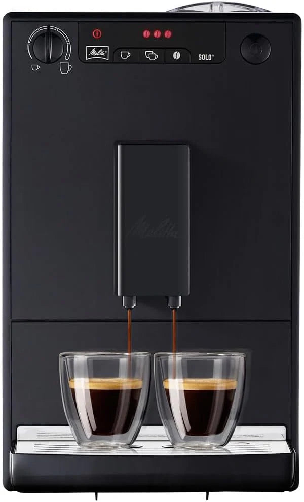 Melitta, Solo E950-222, Superautomatic Coffee Maker with Grinder, 15 Bars, Espresso Bean Coffee, Automatic Cleaning, Customizable, Pure Black