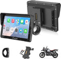 CARPURIDE W702S Pro Motocicleta CarPlay Pantalla con BM05 Soporte para Conectar y Usar, Inalámbrico CarPlay y Android Auto, 7" Impermeable Táctilpantalla, Dual Bluetooth, Control con Cable, Brújula.