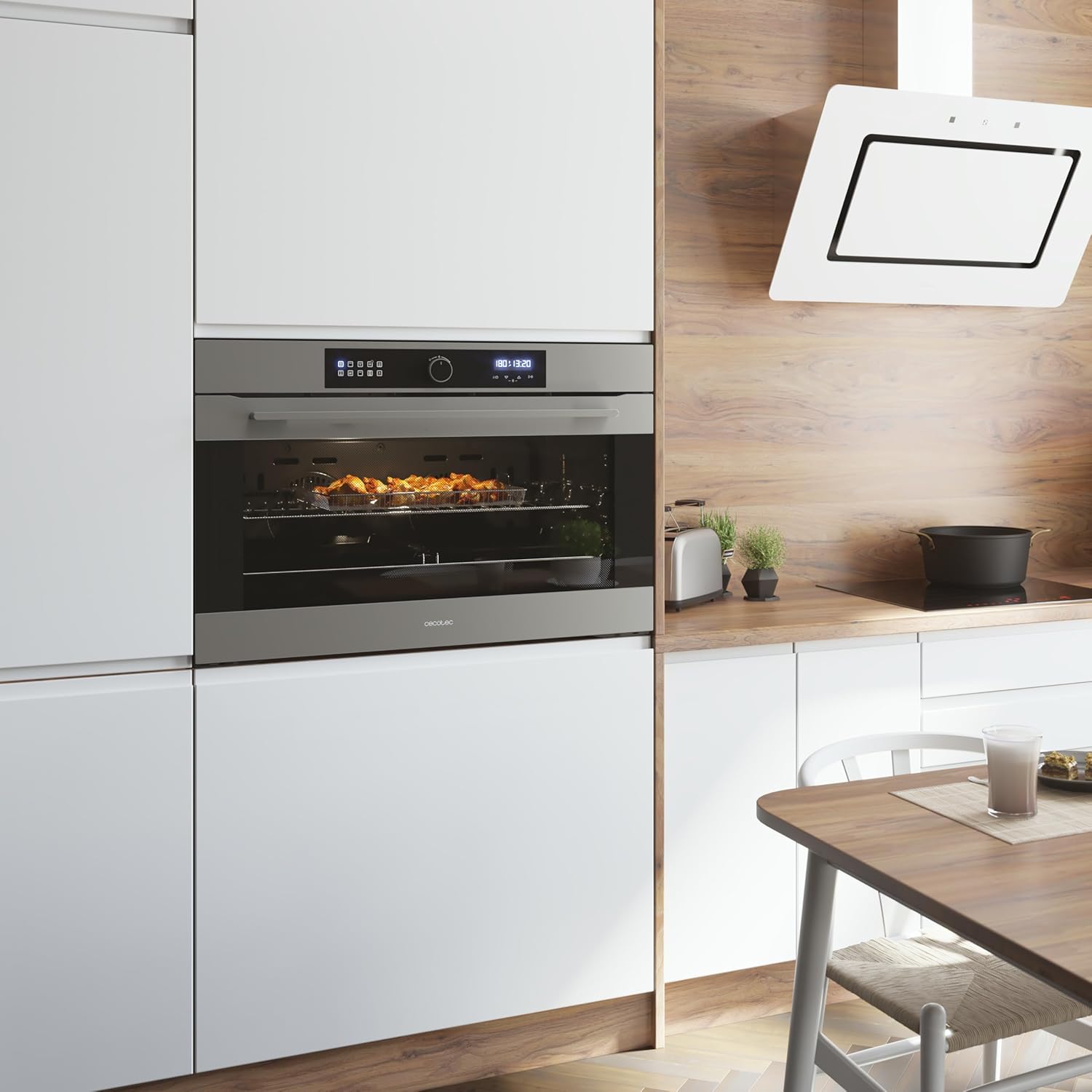 Cecotec Horno Integrable Multifunción Bolero Hexa AF319000 Inox A 3800W, 133L de Capacidad, 11 Funciones con Airfryer Master, Pizza Master, Steam Asisst, Steam EasyClean, 3D Cooking, Defrost