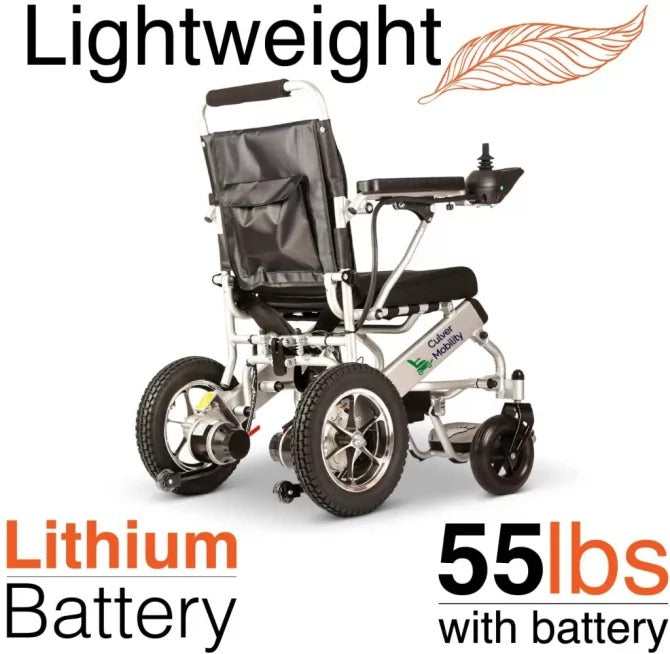 2025 Silla de ruedas eléctrica Culver Mobility, Scooter eléctrico motorizado, plegable y ligera, aprobada por la FDA, para viajes en avión (Regalo de Rampa para silla de ruedas incluido) (Plata, 17.5 pulgadas)