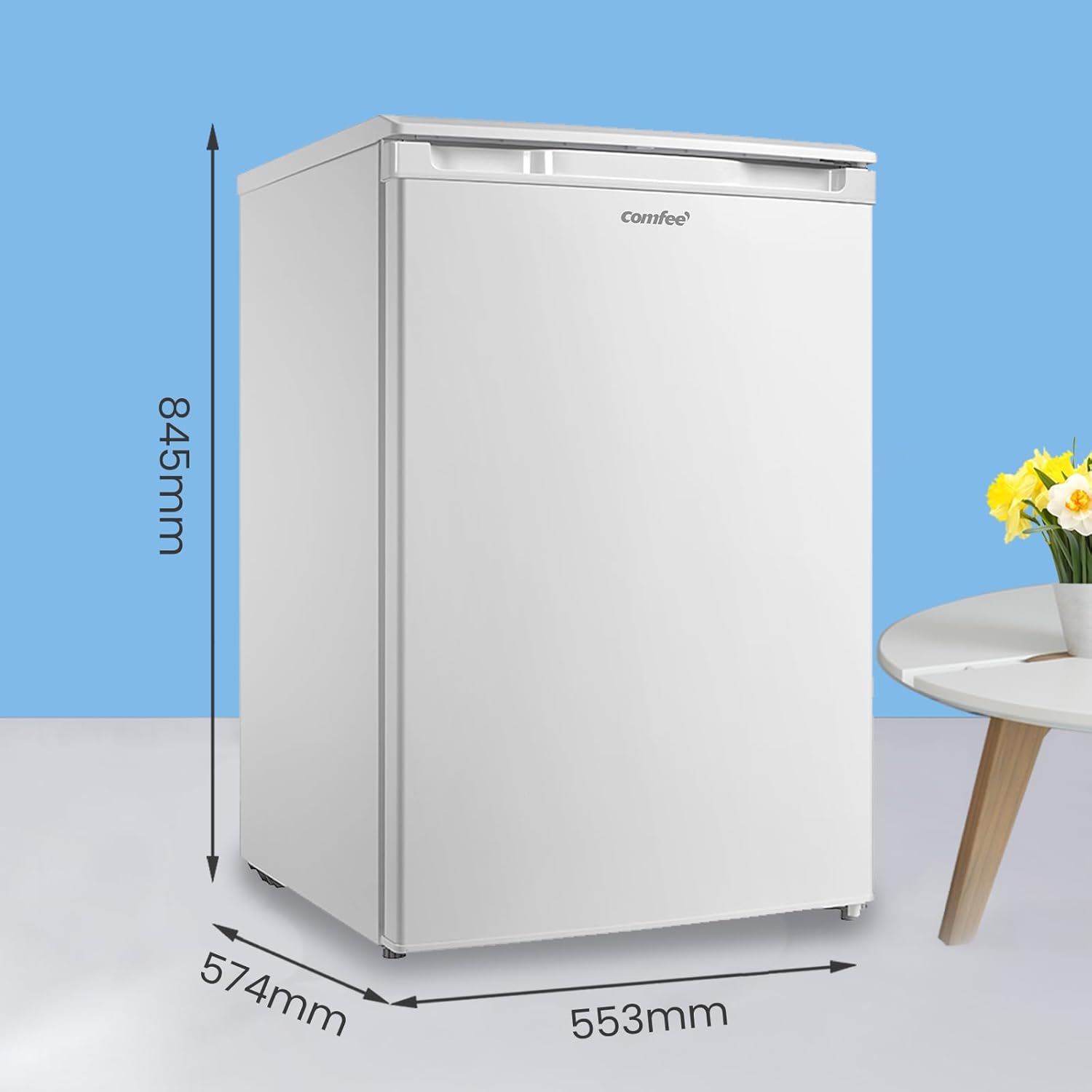 COMFEE' RCU83WH3EU(E) Congelador vertical independiente 88 Litros, 3 cajones, Congelador de gran capacidad, Termostato ajustable, Puerta reversible, Blanco
