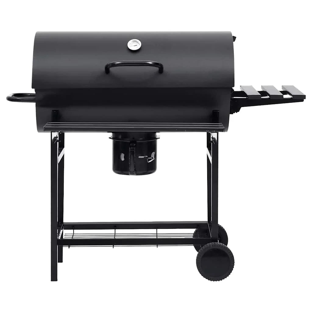 2026 Barbacoa con ruedas y estantes, negra, acero, 115 x 85 x 95 cm, barbacoa exterior