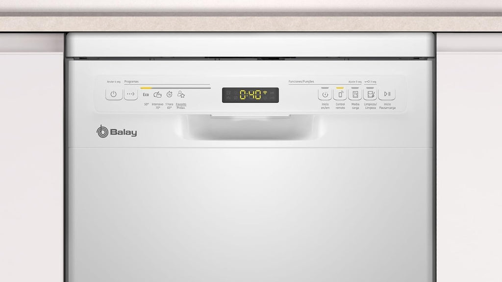 Balay - Lavajillas, Libre instalación, 45 cm de ancho, Motor ExtraSilencio, Home Connect, Display LED, Blanco, 3VN4030BA