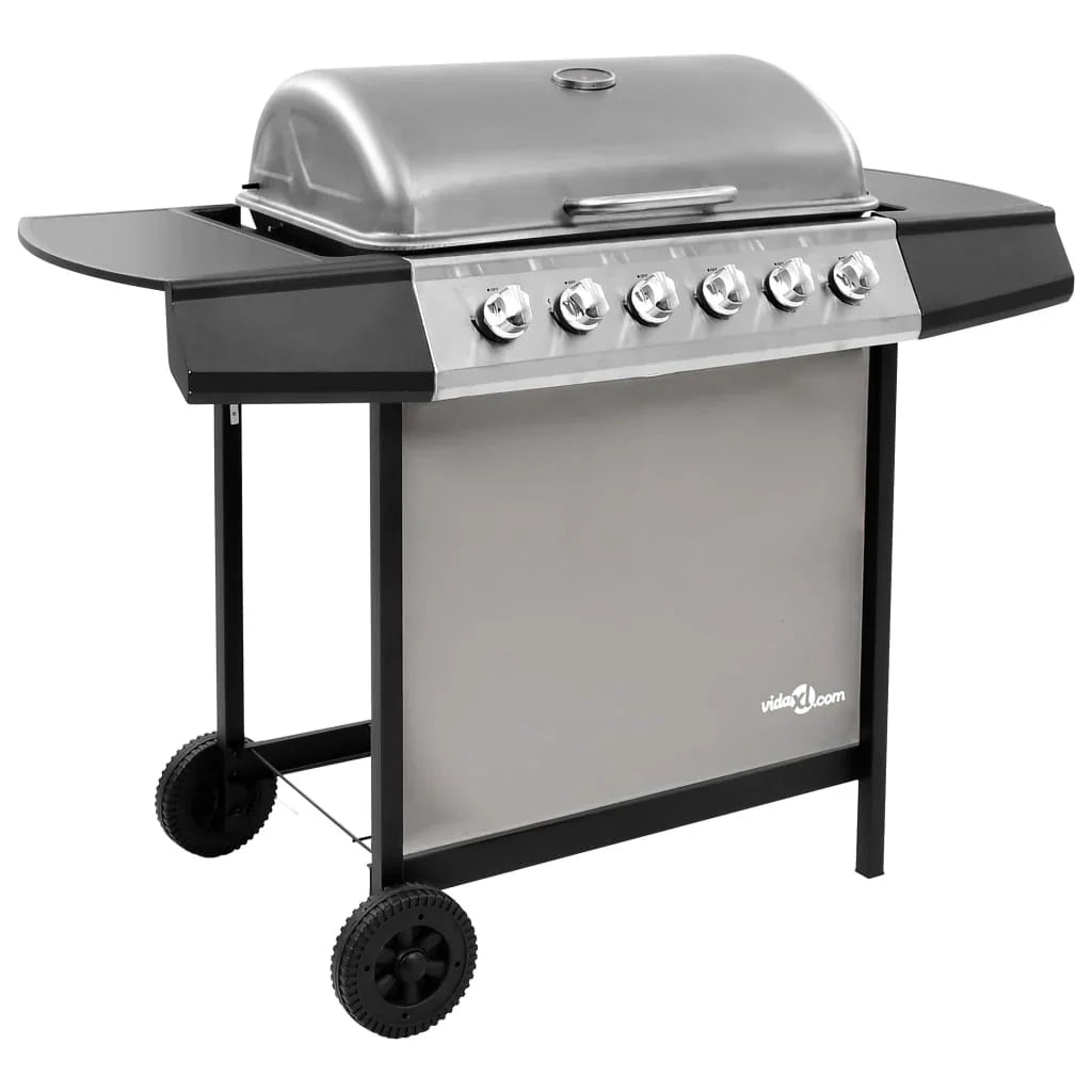 2026 Barbacoa de gas con 6 fogones negro y plateado V0288