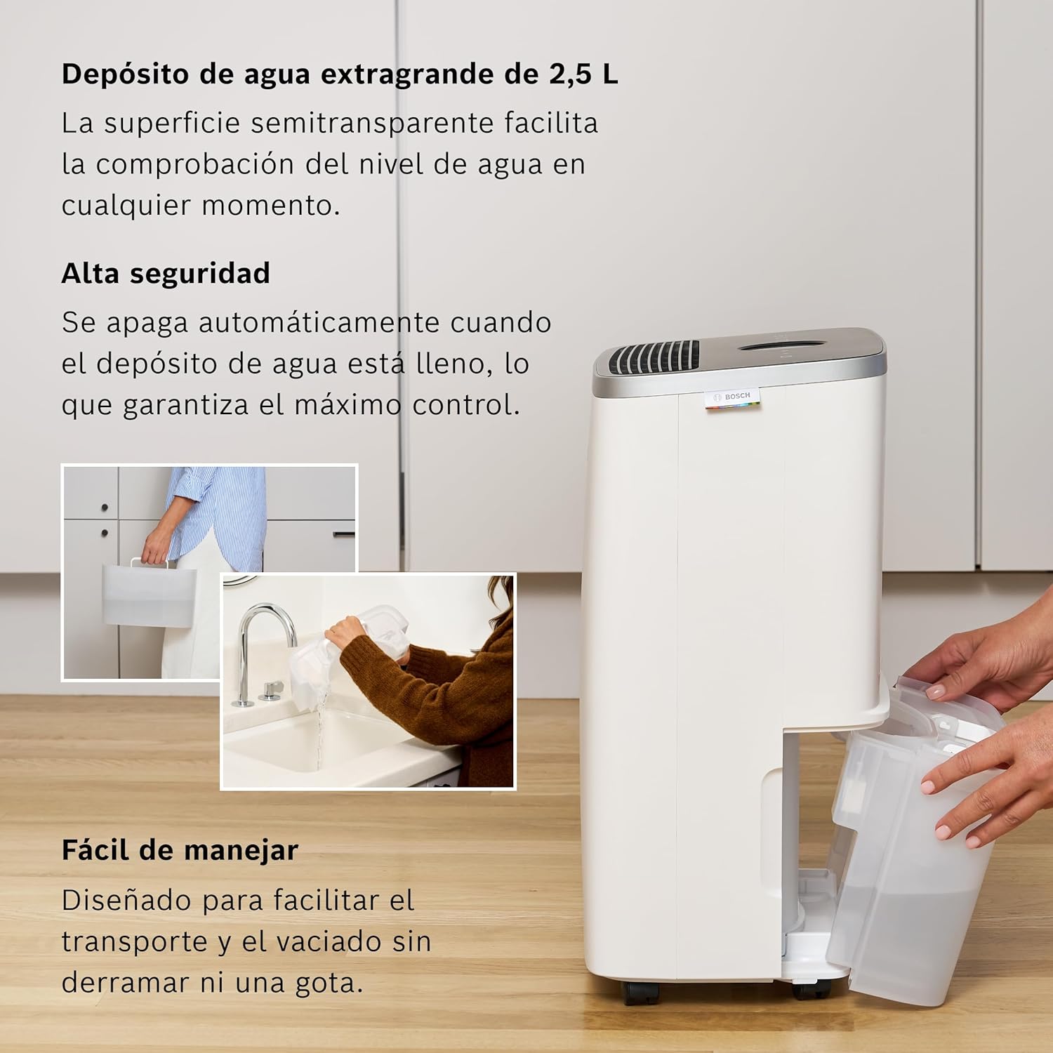 Bosch Deshumidificador Dry 4000 - Fácil. Eficiente. Silencioso. Para tu Hogar y Dormitorio - Para Habitaciones de hasta 33 m² - Secado Rápido para tu Colada