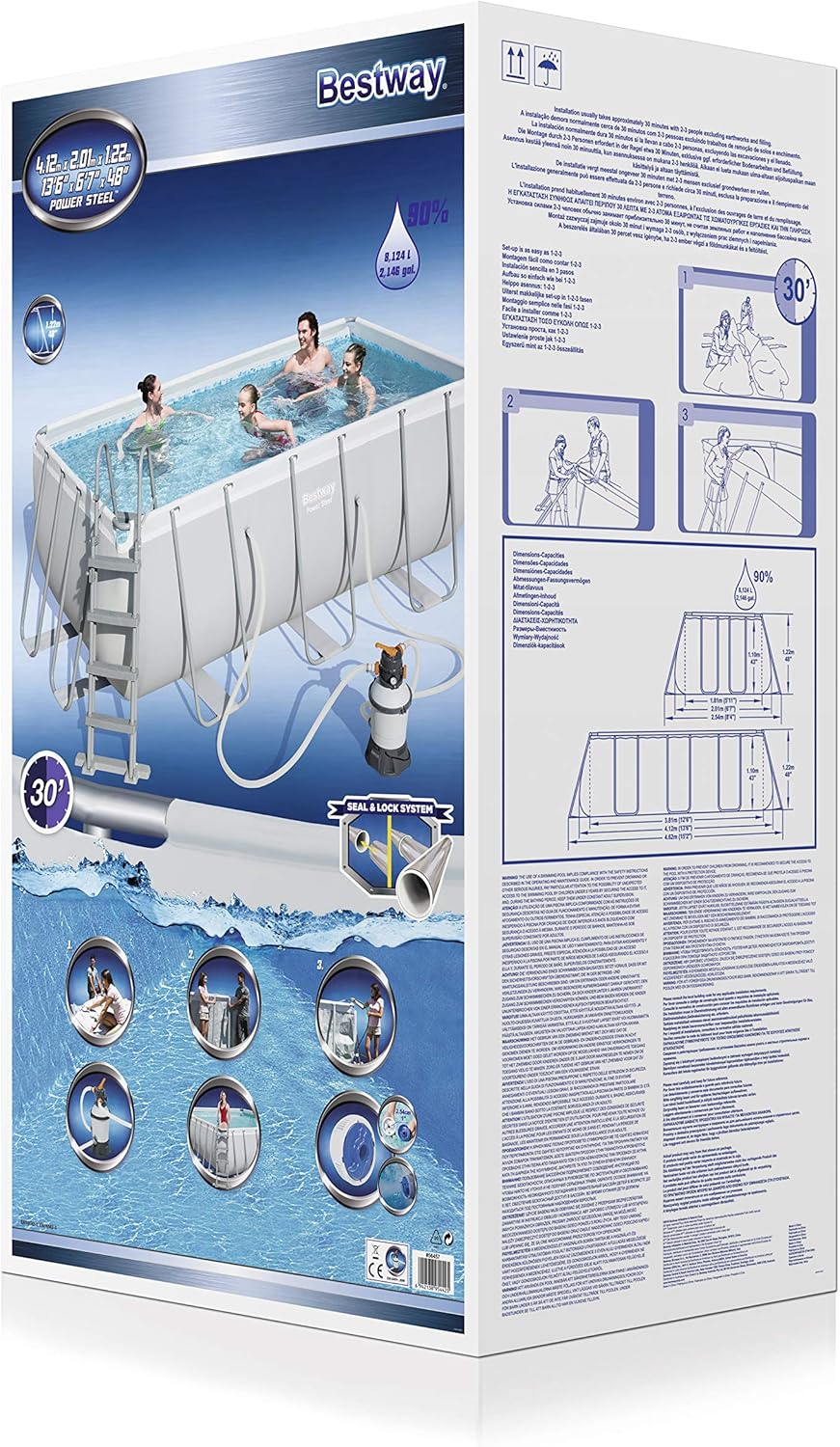 Bestway 56457 - Piscina Desmontable Tubular Power Steel 412x201x122 cm Depuradora de arena de 3.028 litros/hora