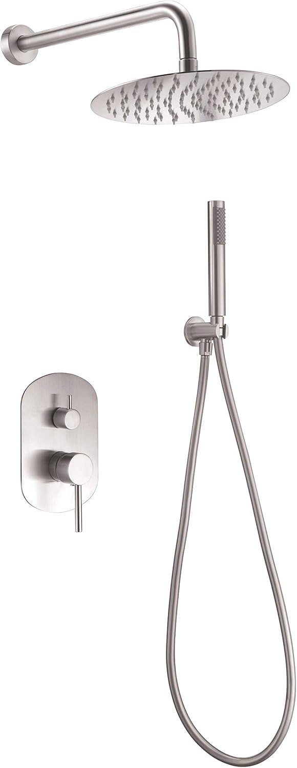 IMEX - Ducha Exterior Pared Acero Inoxidable | Ducha de Jardín Empotrable Exterior para Pared de Acero S.316 | Conjunto de Grifería con Agua Fría y Caliente para Piscina con Alcachofa | Serie Moscú