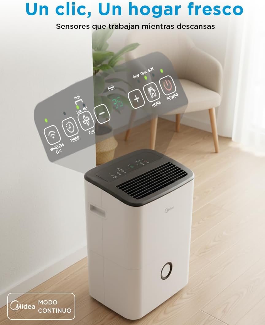 Midea Deshumidificador de Humedad 20L Silencioso | WiFi/App, Modo Secado de Ropa y Auto Antihumedad, Purificador Eléctrico Antibacterias, moho y Condensación | Ideal en habitaciones hasta 50m2/150m3