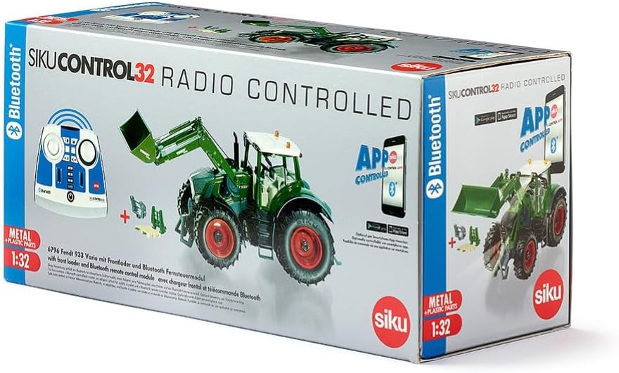 siku 6796, Tractor Fendt 933 Vario con cargador frontal, Verde, Metal/Plástico, 1:32, Teledirigido, Incl. mando a distancia bluetooth y accesorios, Control posible mediante app móvil