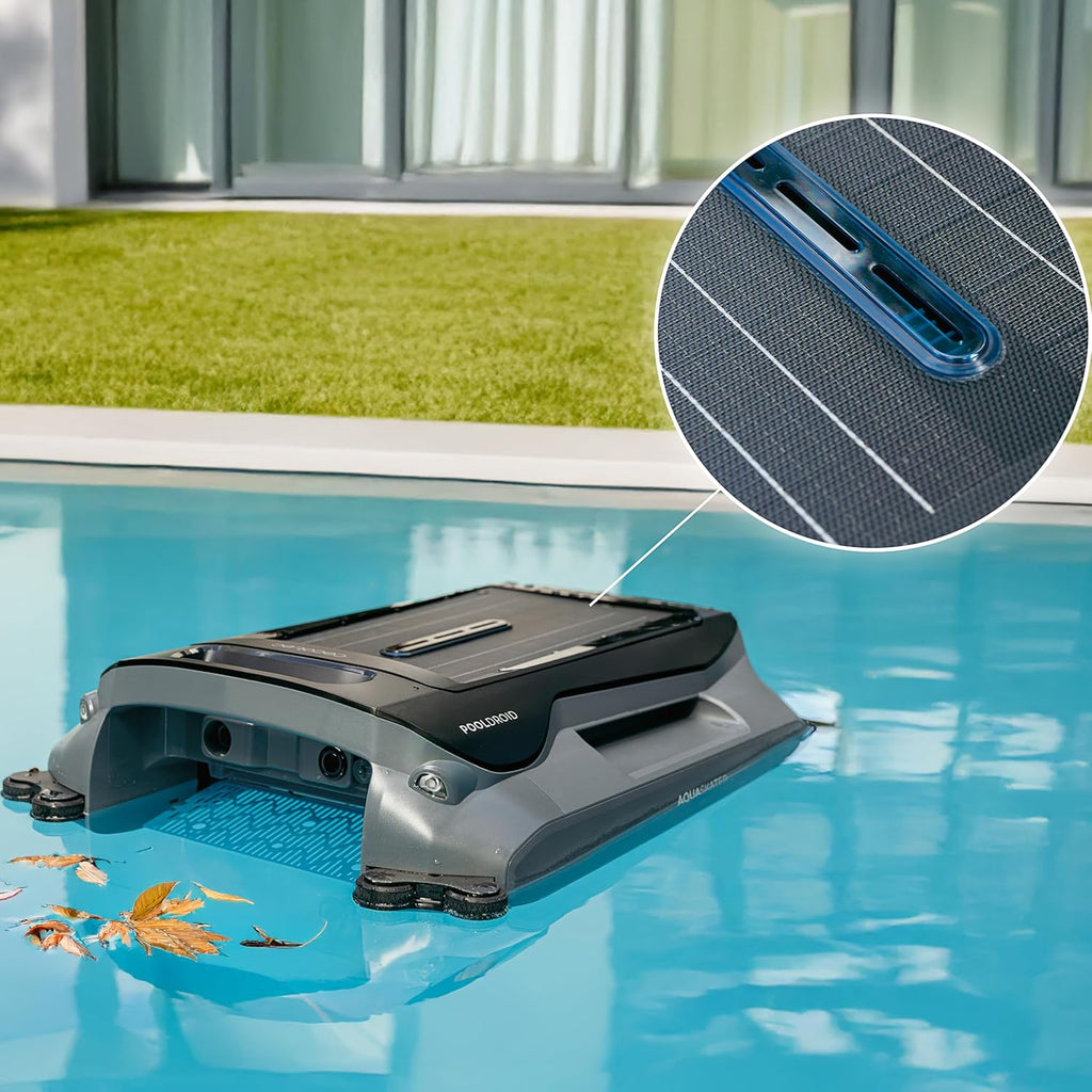 Cecotec Robot Limpiapiscinas para Superficie y Línea de Flotación Conga Pooldroid AquaSkater. Carga Solar, Autonomía 16h, Cesta de 4,5L y un Filtro de 187,5μm, Navegación Sensores Ultrasónicos