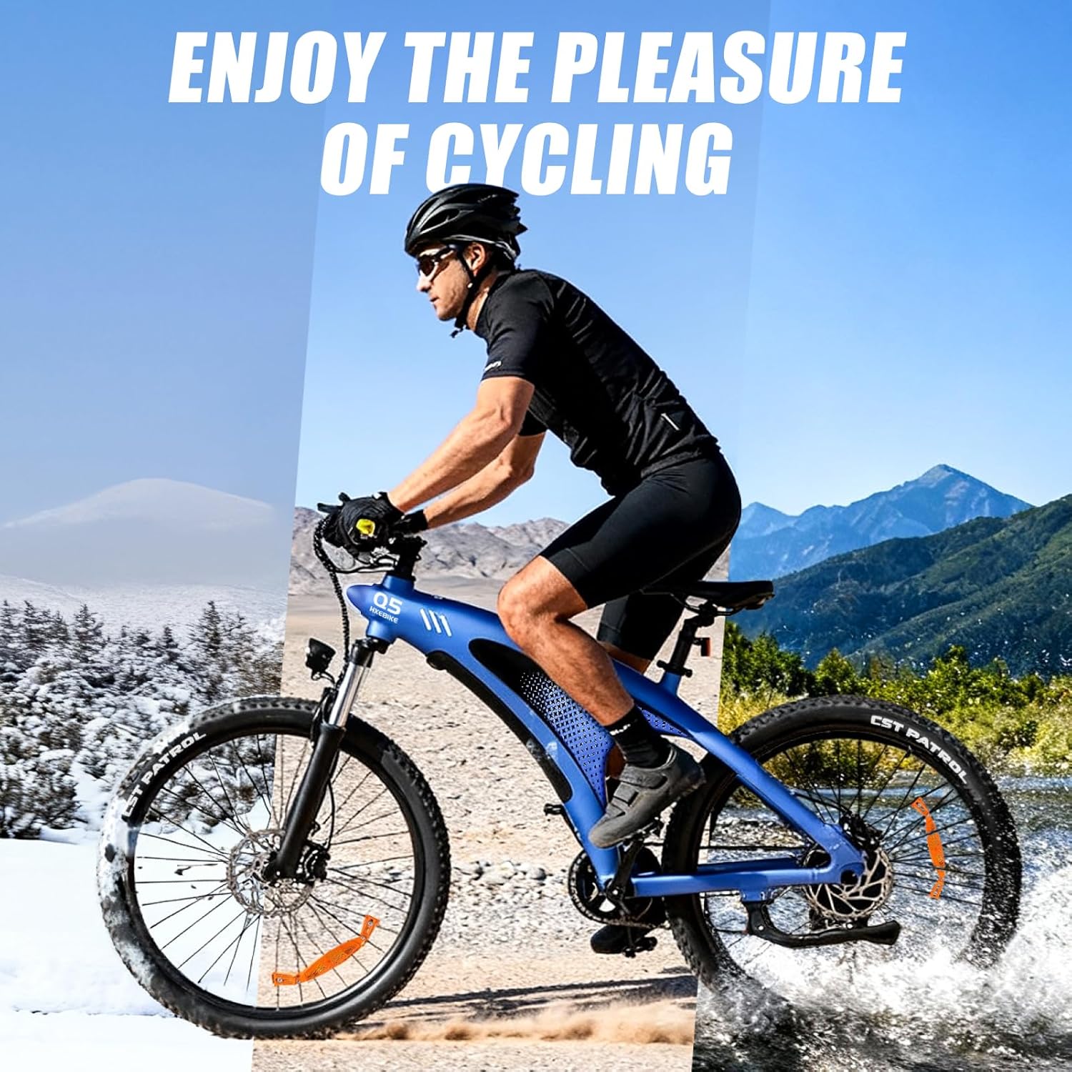 HX Q5 Bicicleta Eléctrica Montaña para Adultos con Carga rápida 48V 20AH Batería Extraíble,27.5"x2.25" Tyre EBike con luz RGB,SHIMAN0 7 velocidades,Frenos de DIS hidráulicos y Alcance 90-120KM