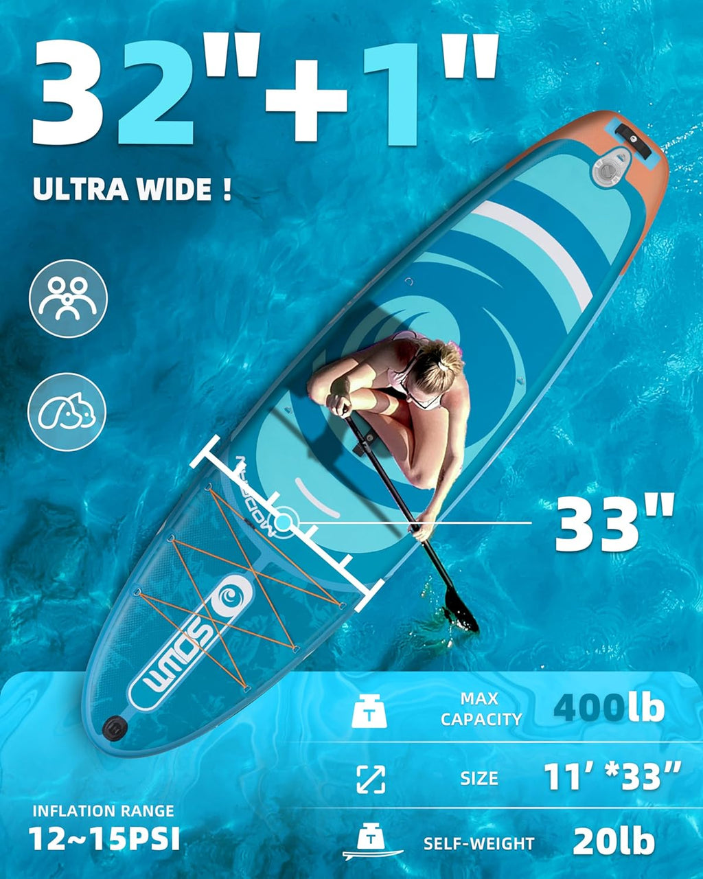 Tabla de Paddle Surf Hinchable 320cm con Accesorios Incluidos de Primera Calidad, Remo Ajustable, Bomba de Mano, Mochila de Transporte. 320 x 84 x 15 cm, Soporta hasta 158Kg