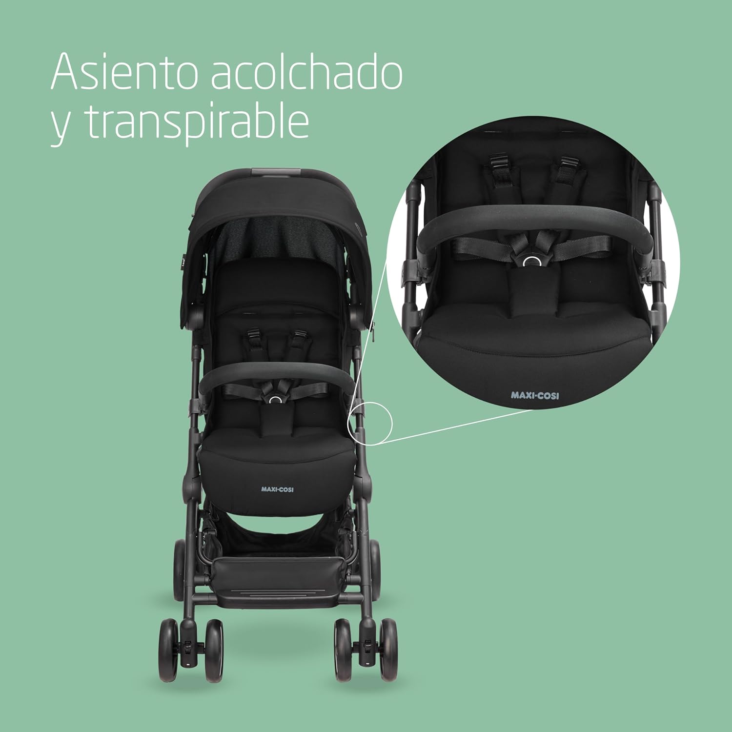 Maxi-Cosi Lara2, Silla de Paseo Ligera, 0-4 años, 0-22 kg, Silla Paseo Bebe Compacta, 3 Reclinaciones, Reclinación Total, Plegado Automático, Bandolera, Essential Black