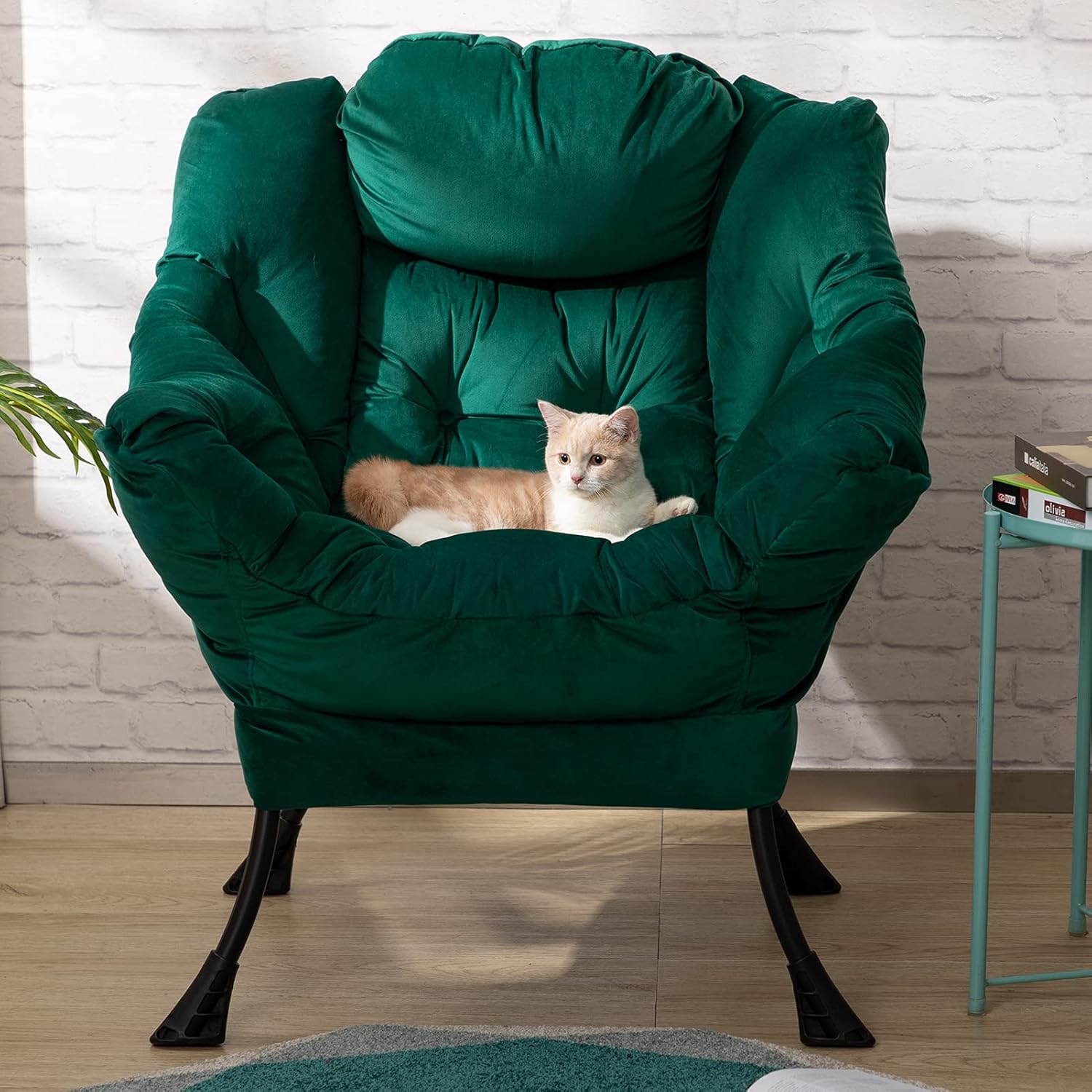HollyHOME Poltrona, Relax Poltrona con Braccioli e Divano Pocket, Tessuto in Velluto, Leisure Sofa con Tessuto Moderno e Struttura in Acciaio, Blu Scuro