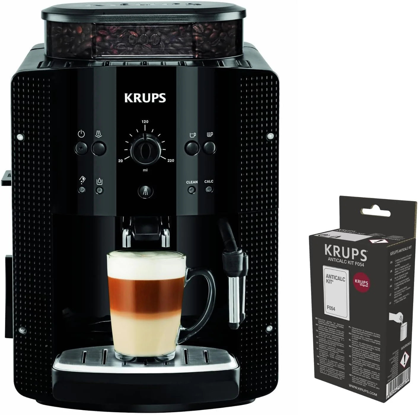 Krups Rome, Superautomatic coffee maker, Water tank 1.7 L, 3 temperature levels, 3 intensity levels, 15 bars, Metal conical grinder, Easy control panel, Black, EA810870