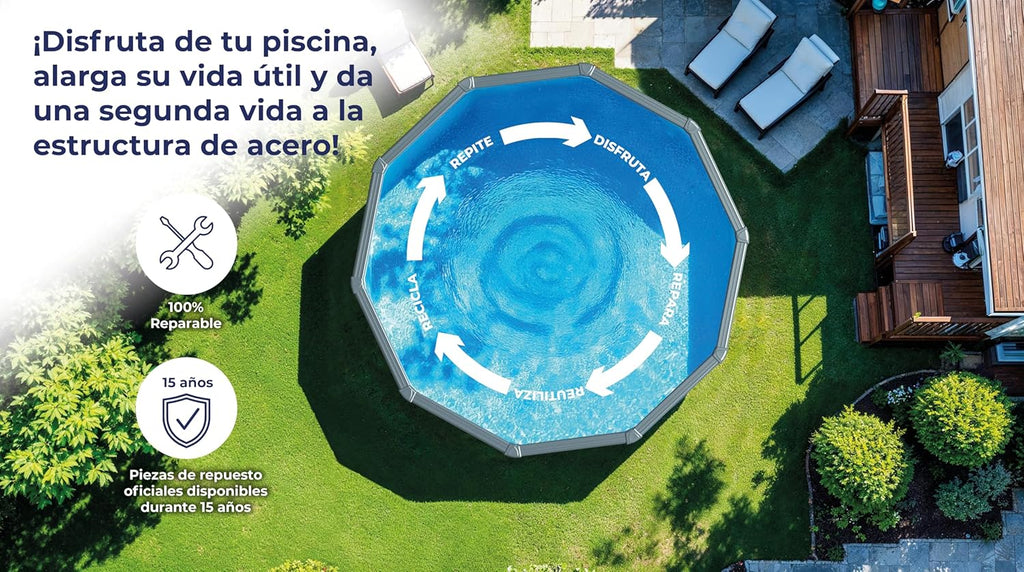 Gre KITPR353W Piscina de Acero Elevada, Redonda con Aspecto Madera, Piscinas Desmontables para Jardín, 350 x120 cm, Sicilia