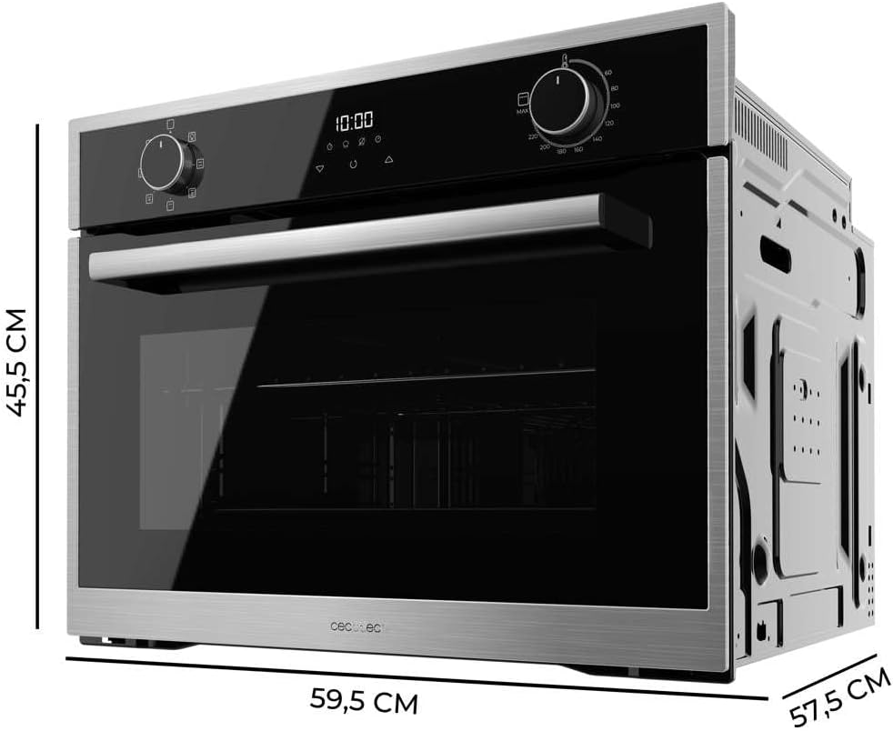 Cecotec Horno Integrable 45cm Alto Multifunción Bolero Hexa M224500 Edge A. 2600W, 53L Capacidad, 7 Funciones, Grill, Fan Assisted Grill, Convección, Defrost, Steam Base X2, Steam EasyClean, Vapor
