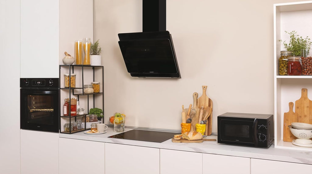 Candy CDG6CBP8B, Campana Decorativa 60 CM, 4 Niveles de Potencia, 611 M3/H, Control táctil, Filtros de Aluminio Antigrasas y Filtros de Carbono Incluidos, Iluminación LED, 62DB, Negro