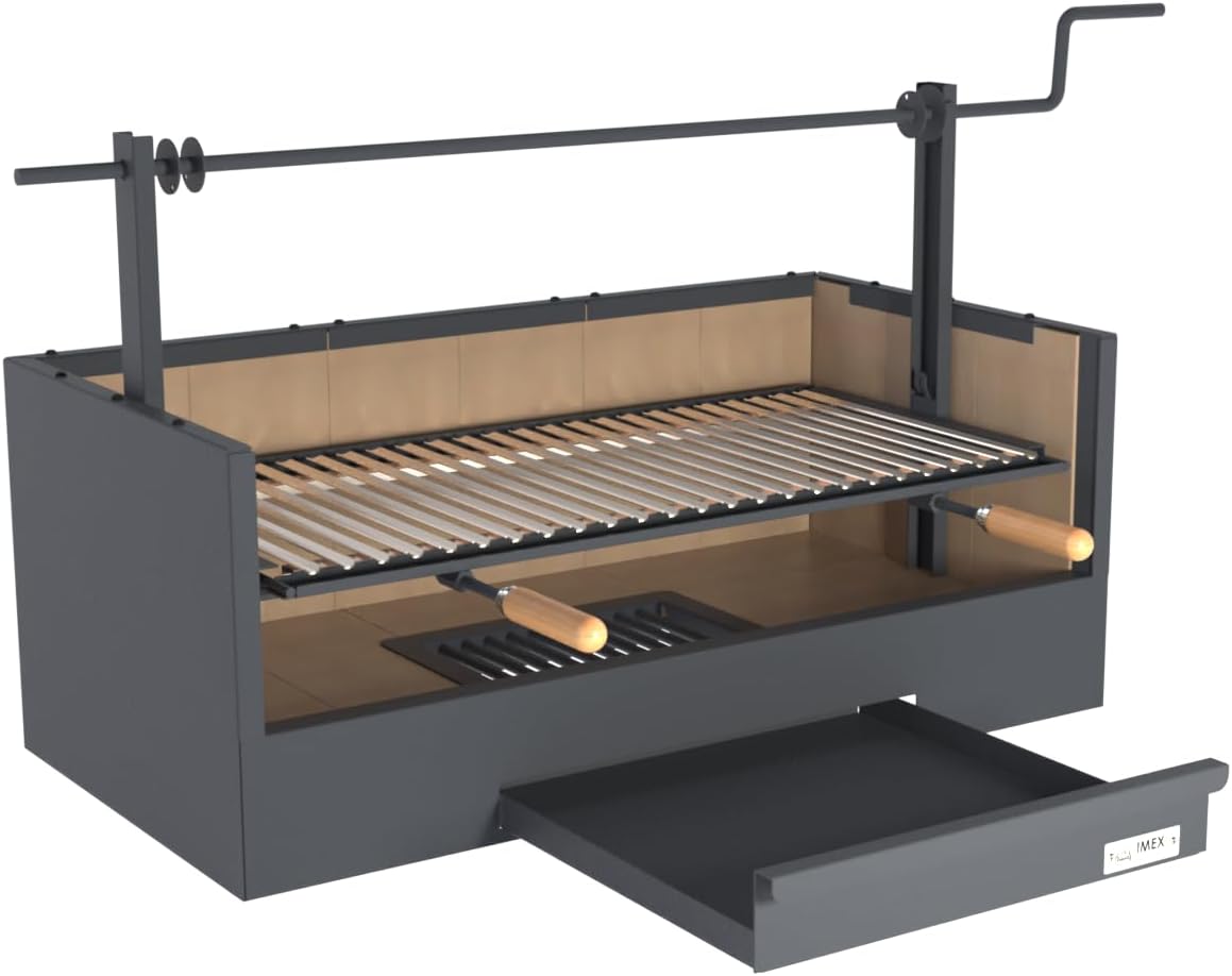Imex El Zorro – Cajón Barbacoa con Ladrillo Refractario | 90x48x65 cm | Estructura Robusta de Acero y Alta Retención de Calor | Ideal para Barbacoas de Carbón y Leña en Exteriores