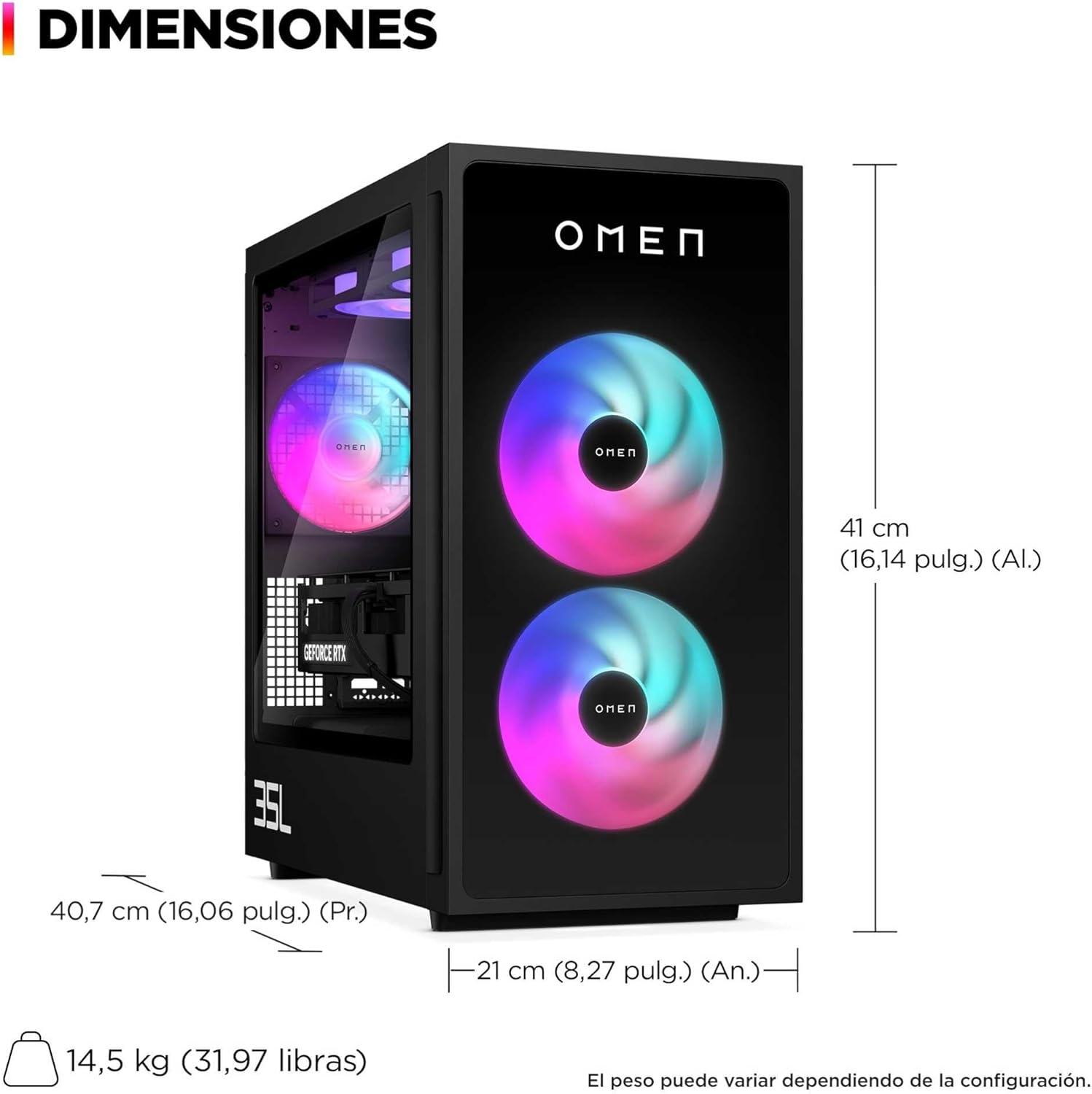 HP Ordenador sobremesa Gaming OMEN 35L GT16-0067ns (Procesador AMD Ryzen 7 8700F, 32GB RAM DDR5, 1TB SSD PCIe Gen4, NVIDIA GeForce RTX 5070 12GB, FreeDOS) - Negro