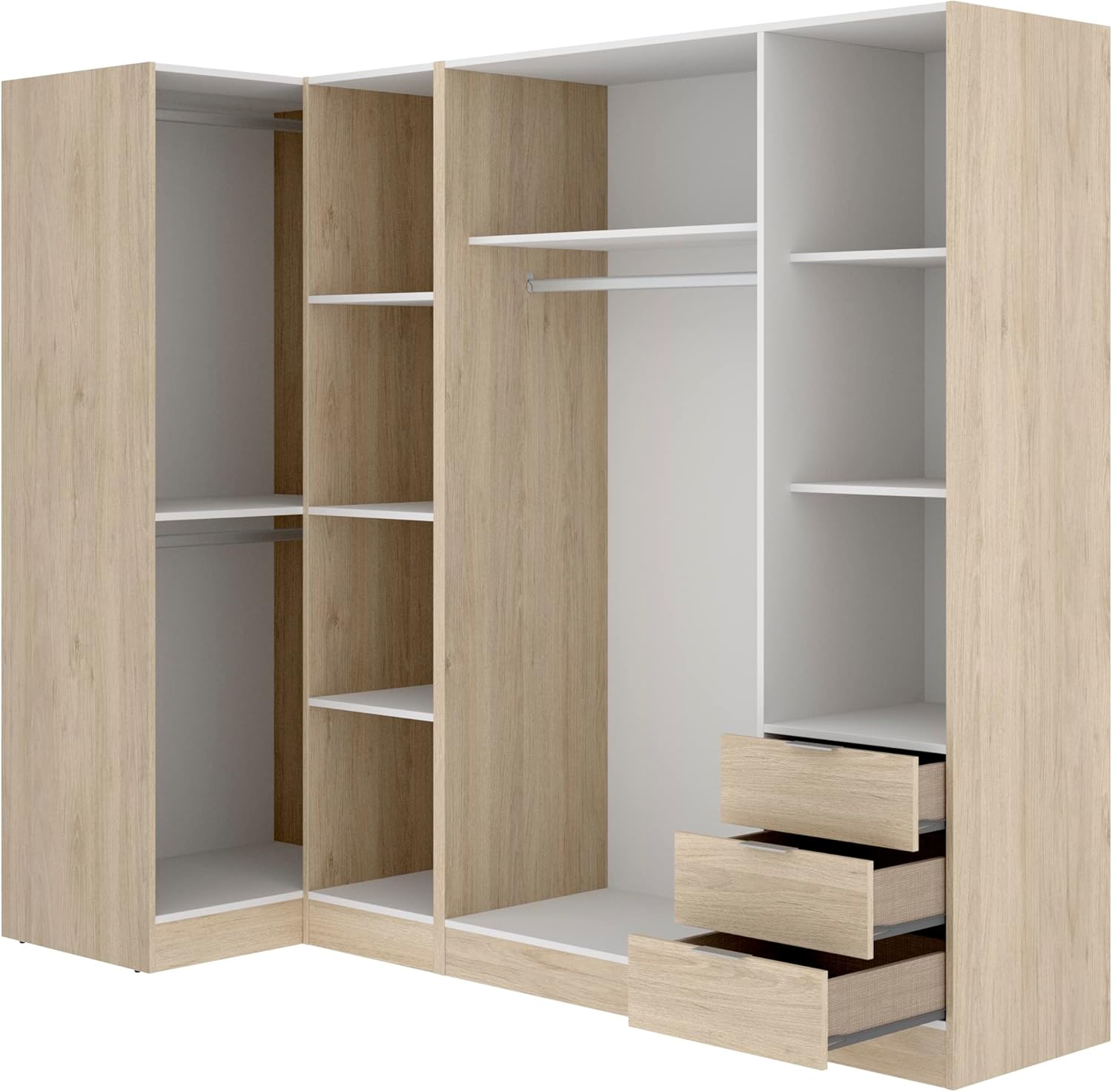 DEKIT GRUPO RIMOBEL Essen Armario de rincón con cajones - Roble Natural - 184 cm (Alto) x 91 cm (Ancho) x 214 cm (Prof.)