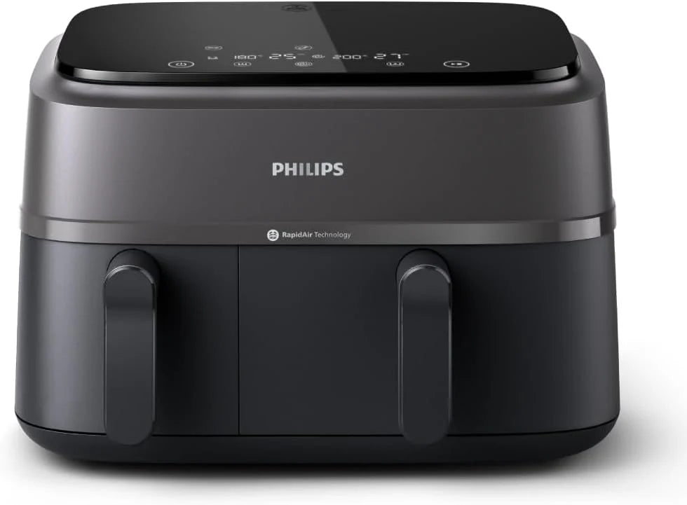 Philips Airfryer 5000 Series Dual Steam Basket - 9L, RapidAir Plus Technology, 19 Functions in 1, 90% Less Fat, Air Steam, 2 Baskets, 2 Sizes, Steam Cooker, Accessories (NA550/00)