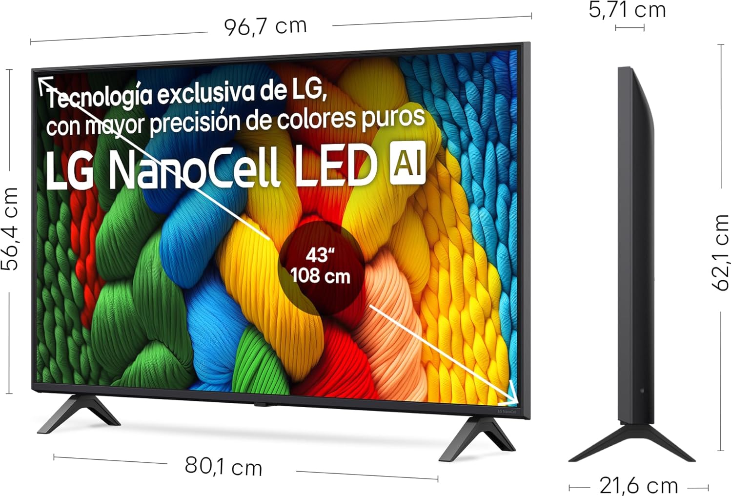 43NANO80A6B - TV 43", 4K NanoCell, Smart TV, LED IA, WebOS 25, Procesador Potente e Inteligente, Super Upscaling, Dolby Digital Plus, Alexa/Google Assistant, Negro