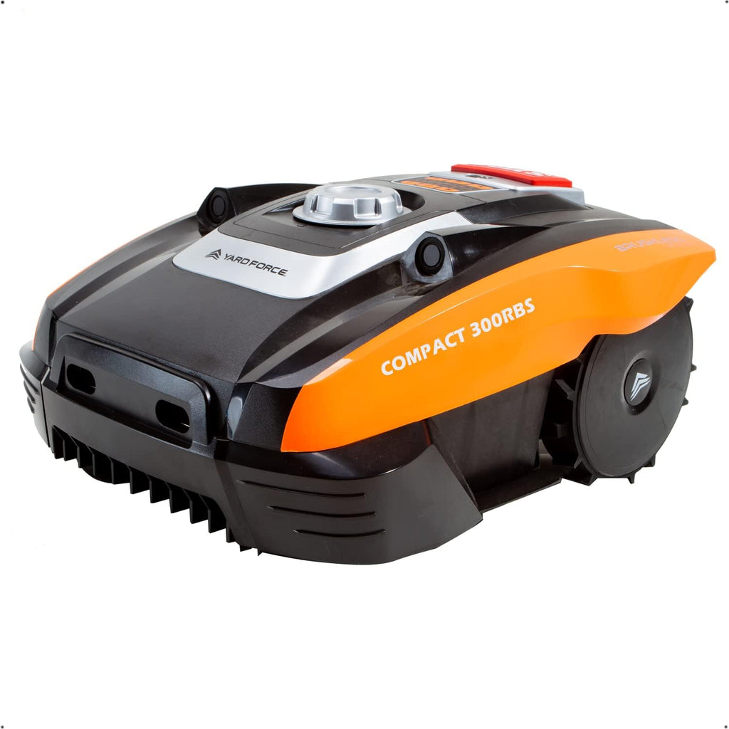 Yard Force Force Compact 300RBS Robot cortacésped hasta 300 m² con control Bluetooth y aplicación, motor sin escobillas, batería 20 V/2,0 Ah, negro/naranja