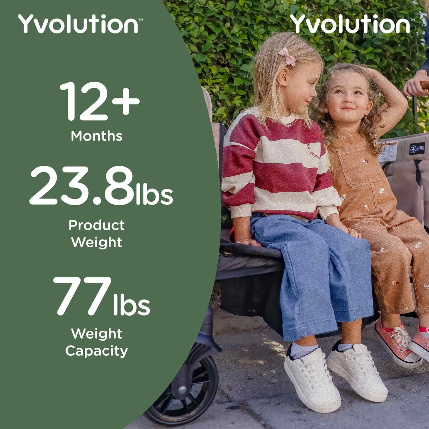 Yvolution Easy Folding and Storage Wagon with Awning - Folding Wagon for Kids, Cargo and Garden, Side Opening Cart for 2 Kids, Adjustable Push and Pull Handle, Front Door with